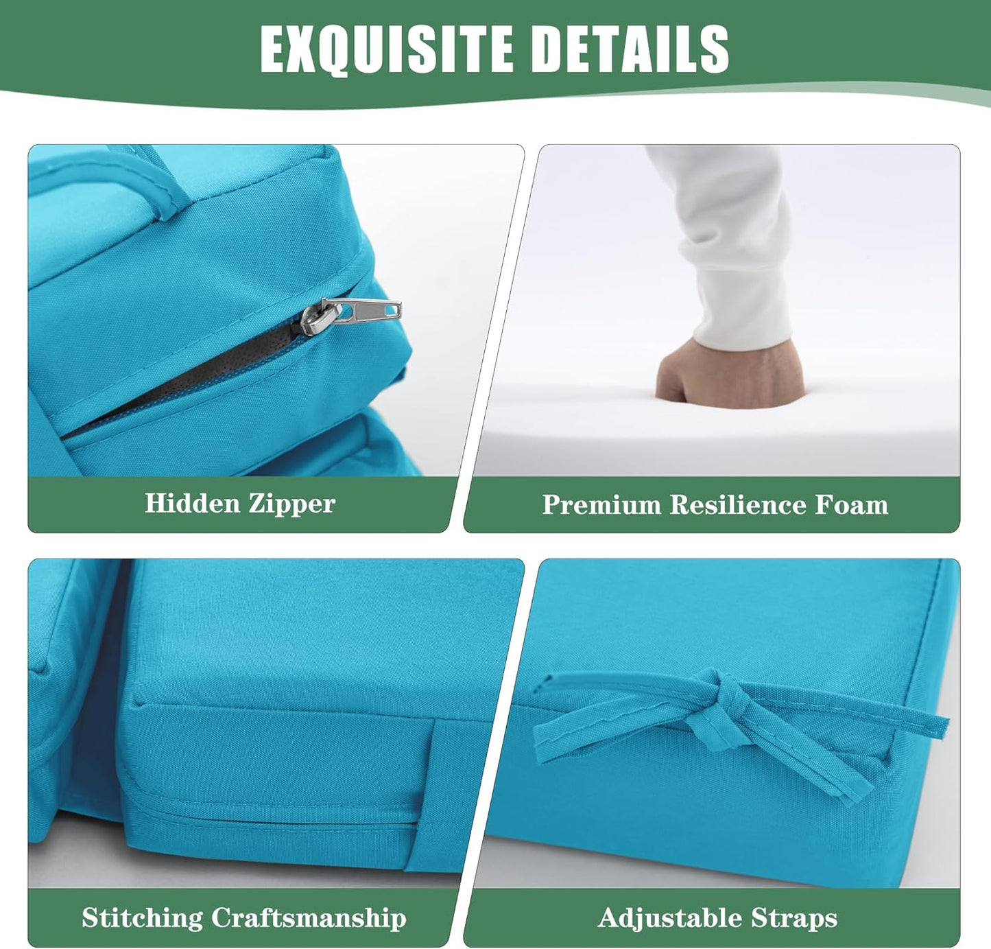 Chaise Lounge Cushions Outdoor Set of 4 - Waterproof and Fade Resistant Sun Lounger Replacement Cushions - Patio Lounger Pads with Removable Cover for Pool, Deck, Lawn, 80 x 26 x 3 Inch, Teal