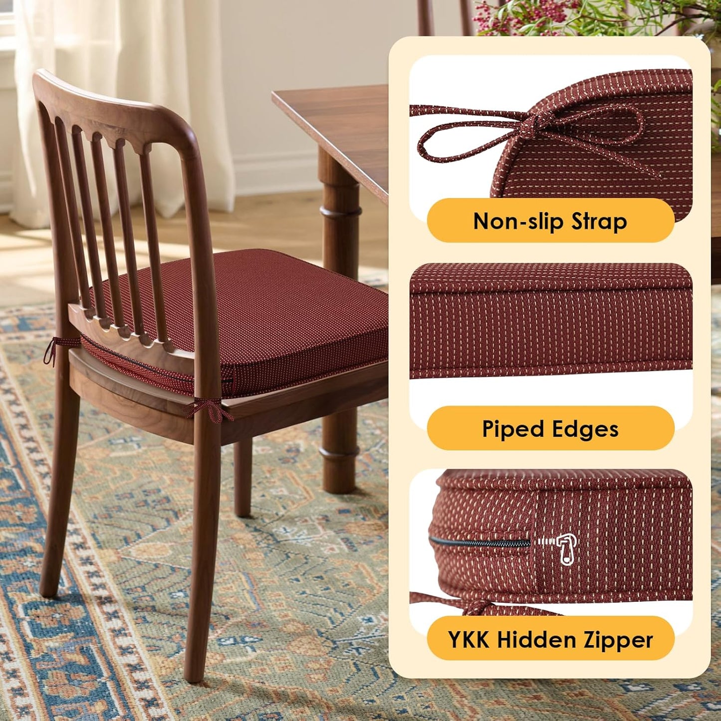 Outdoor Round Corner Seat Cushion, 17"x16"x2", Set of 4, Non Slip Seat Cushion Pads with Removable Cover for Patio Furniture, Garden Yard Lawn, Tan Dotted Red Base