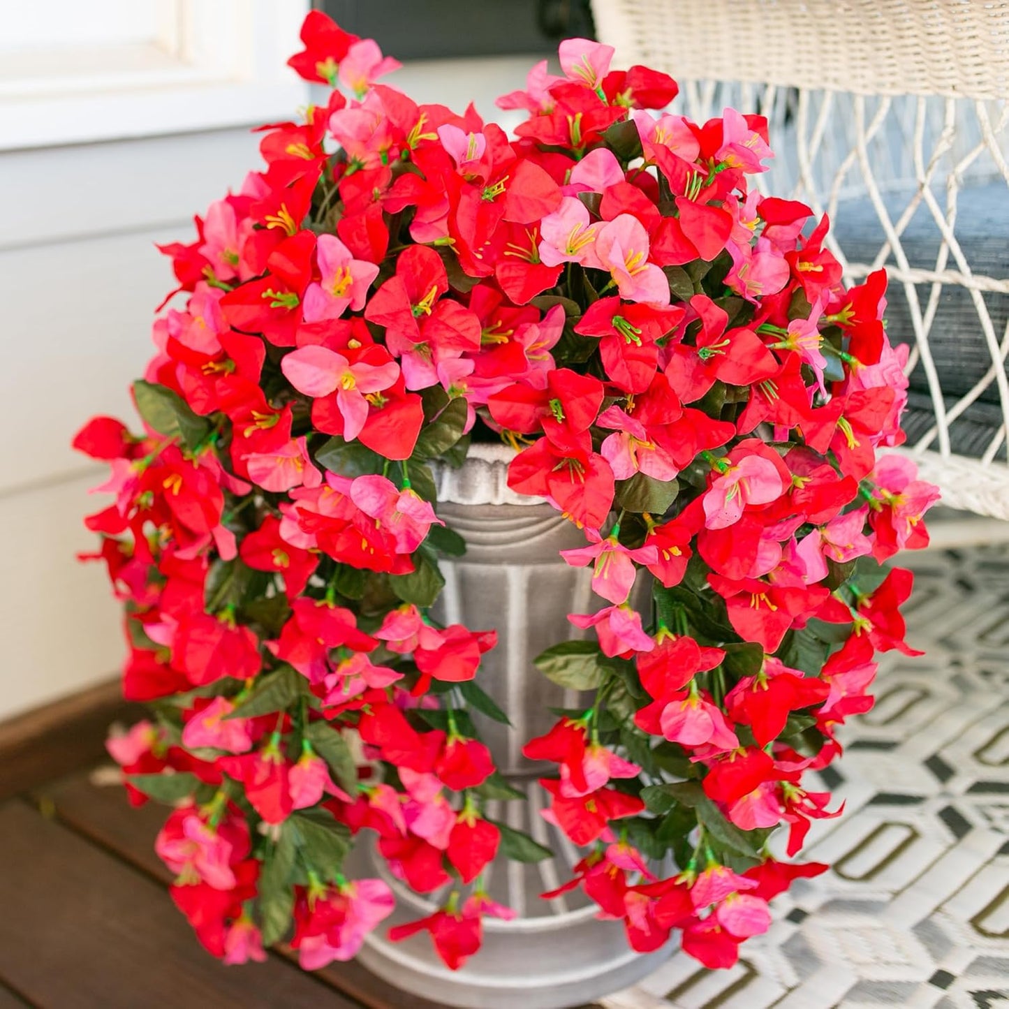 Bougainvillea Artificial Hanging Flowers Plants for Outdoors Decoration, 2pcs Fake Flowers Silk Bougainvillea Vines Realistic UV Resistant Faux Flowers for Outdoor Planters Porch Patio, Mix