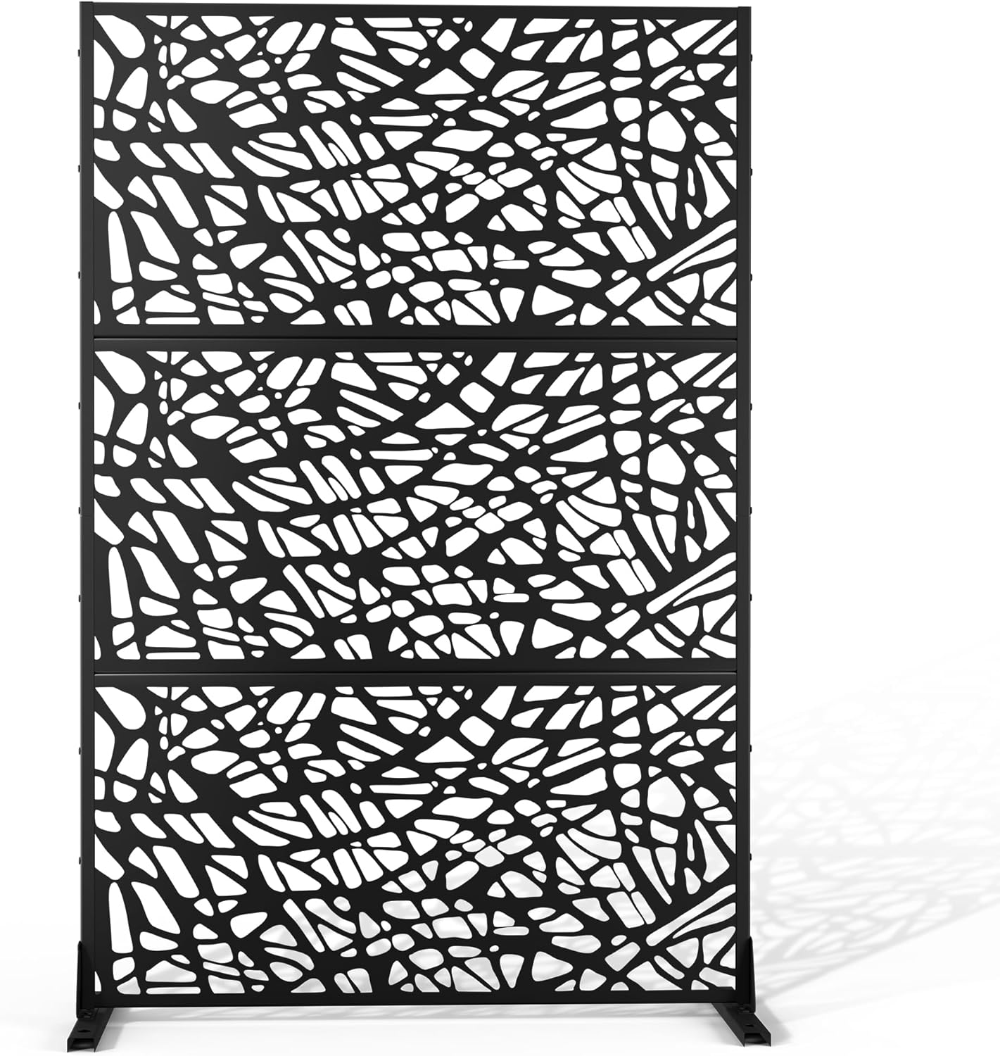 Metal Privacy Screen Outdoor 72" H×47" W,Freestanding Decorative Privacy Screen for Balcony Yard&Garden,Privacy Fence-Black&Net