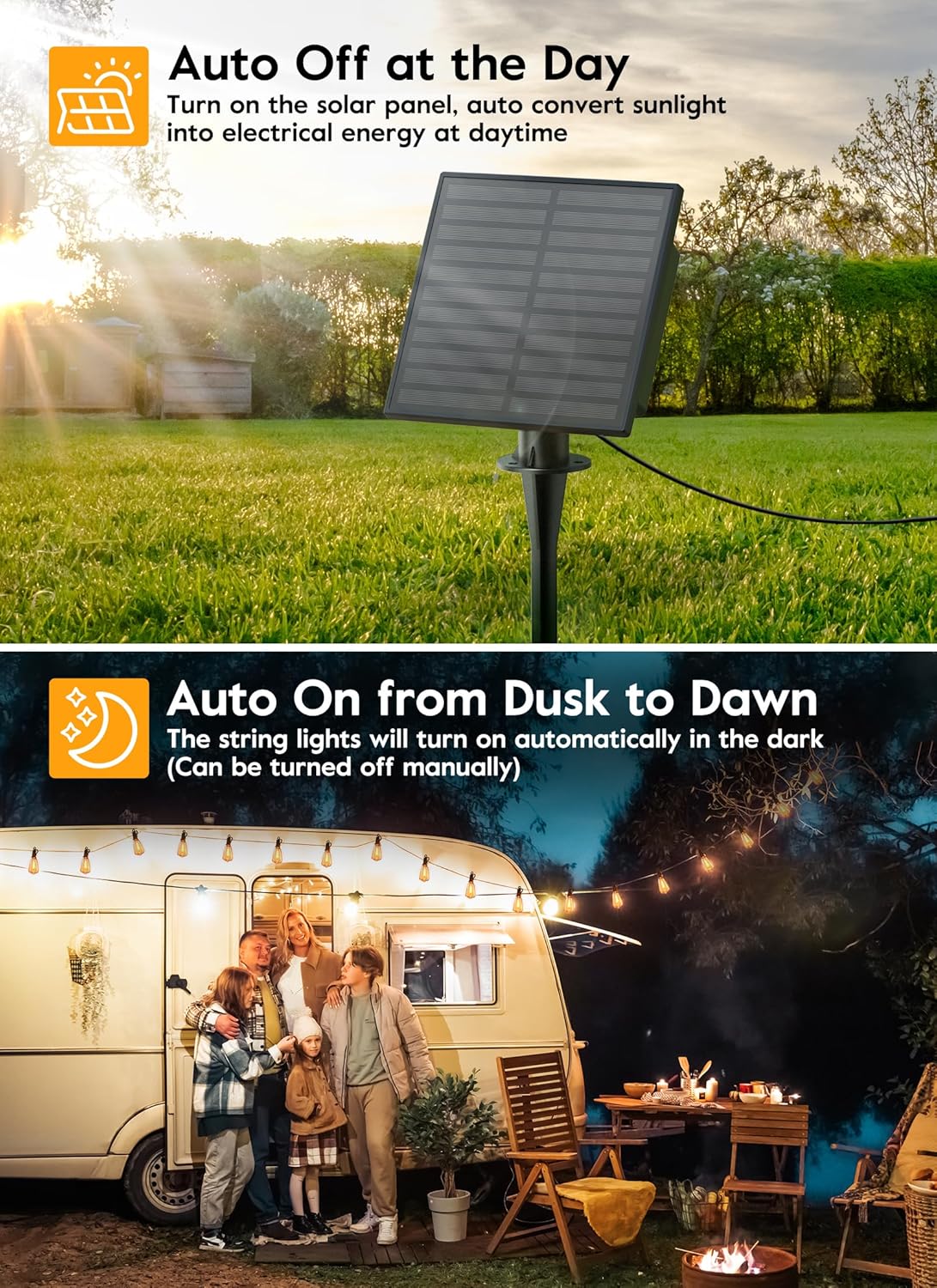 Brightown Solar String Lights Outdoor - 38FT Patio With Remote, 16 Shatterproof LED Bulbs, 3 Light Modes, Waterproof Hanging Solar for Outside Backyard Party Decor