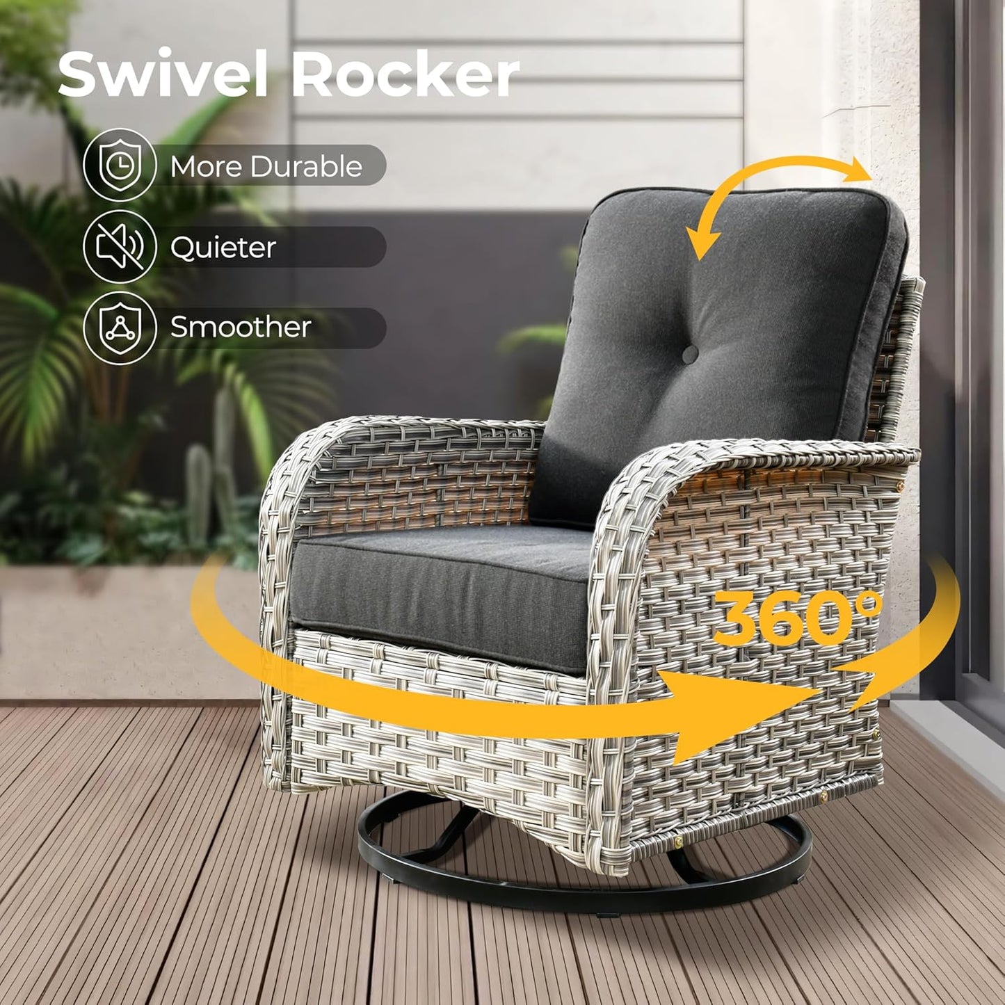 HOOOWOOO Outdoor Sectional Patio Furniture Set with Fire Pit Table,9 Pieces Wicker Conversation Sets,Extra Deep Out Door Sofa Outside Furniture Couch Swivel Chairs Ottoman,Black