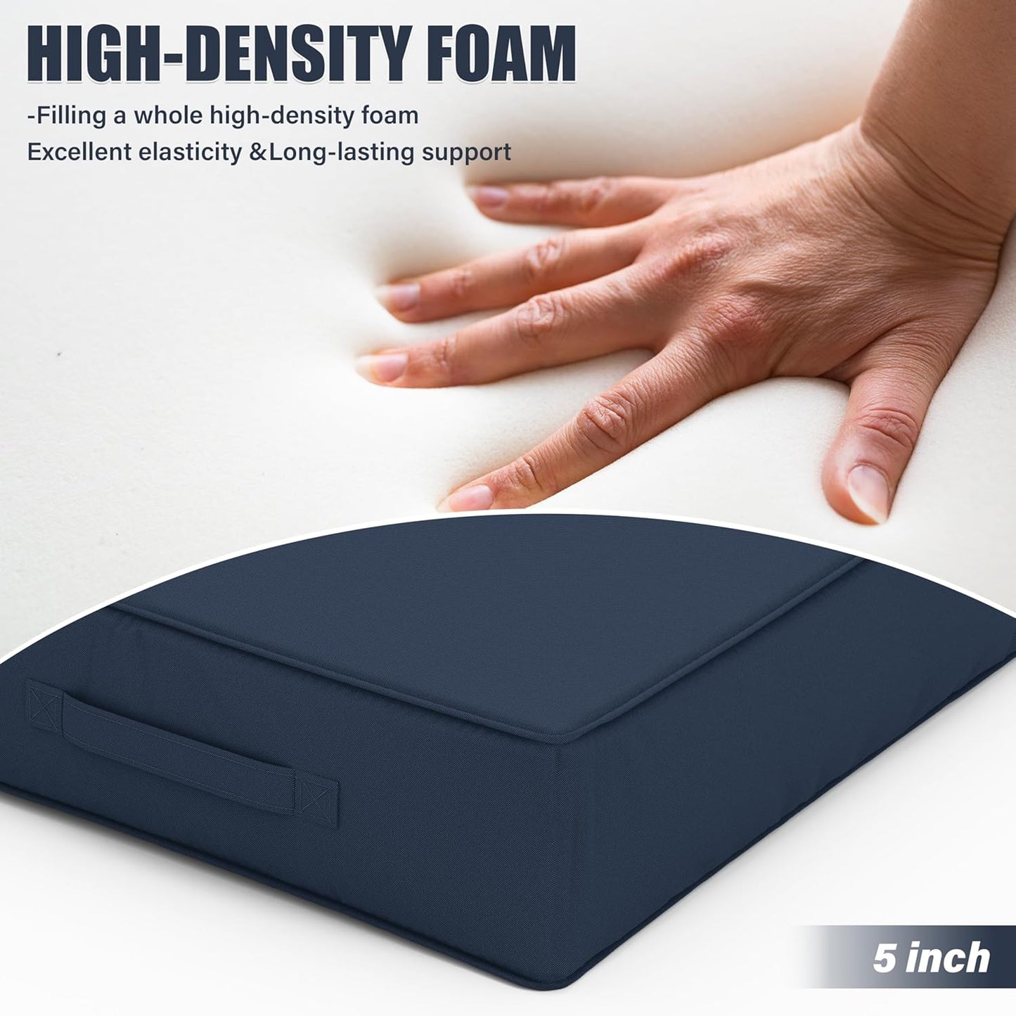 Patio Chair Cushions 24 X 24 X 5 Inch Waterproof Outdoor Seat Cushions for Patio Furniture, Outdoor Sofa Couch Pads with Ties & Handle, Set of 2, Navy Blue