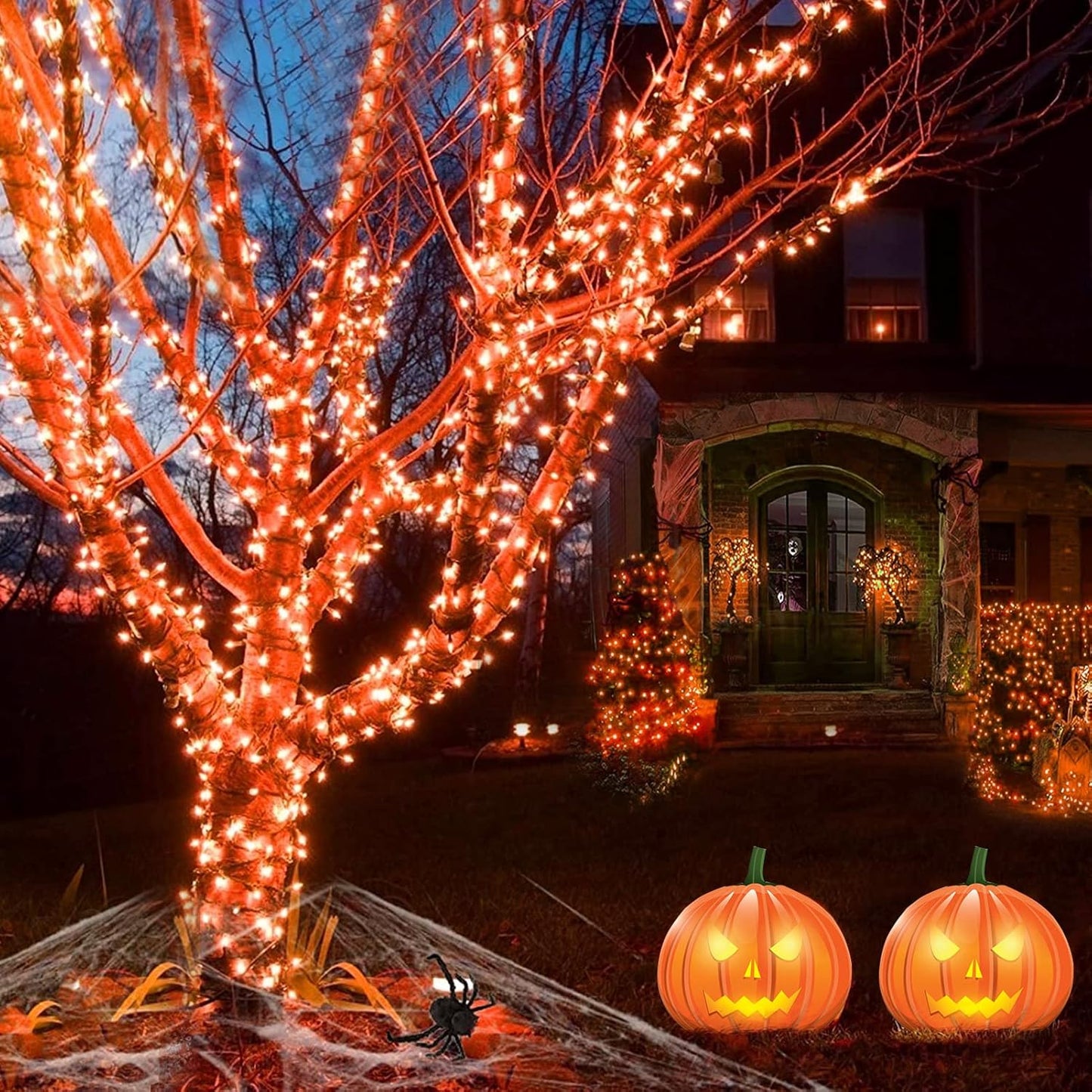 2 Pack 400 LED Solar String Lights, 8 Modes Solar String Lights for Outside, Waterproof and Solar Powered Outdoor String Lights for Holiday Christmas Yard Garden Tree Wedding Party (Orange)