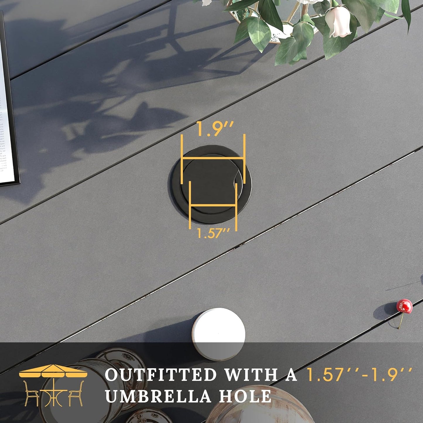 VICLLAX 53" Outdoor Round Patio Table for Lawn Garden, All Weather Metal Round Patio Dining Table with Adjustable Umbrella Hole, Patio Table for 8 Person, Grey