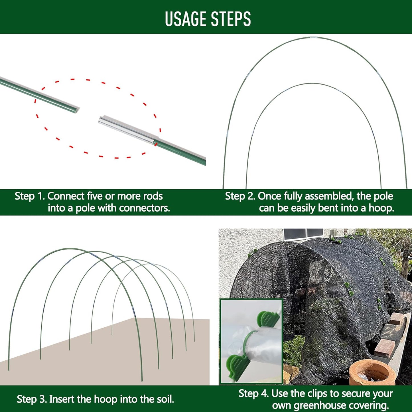 MAXPACE Greenhouse Hoops for DIY 2.8ft or Wider Grow Tunnel, Rust-Free Fiberglass Support Hoops Frame for Garden Fabric, DIY Plant Support Garden Stakes, Gardening Supplies, 25pcs