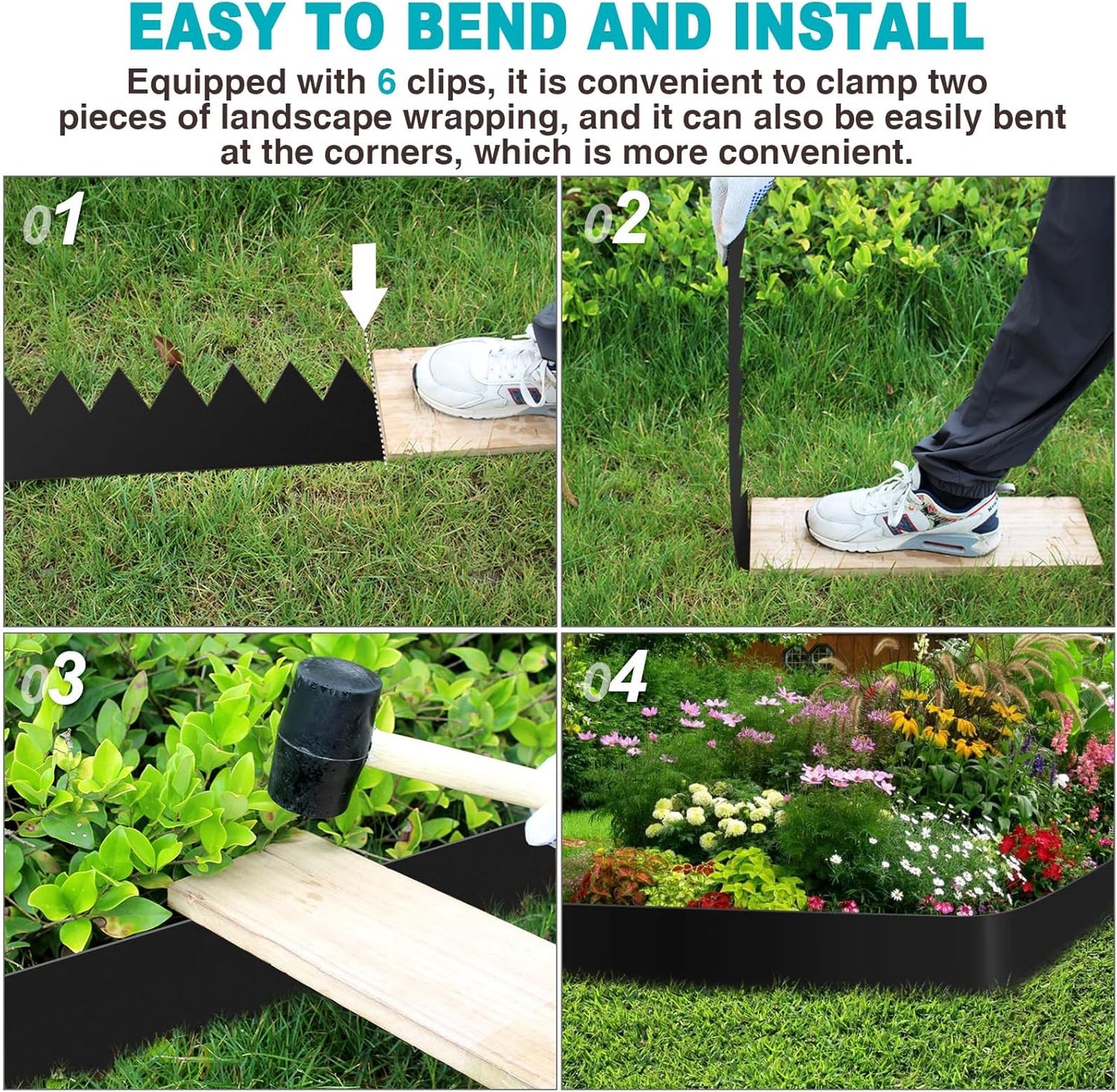 Metal Landscape Edging 40 Inch Strips, Metal Edging 6 Inch Depth, 6 Pack Hammer in Garden Edge, Metal Landscape Edge, Steel Edging for Landscaping