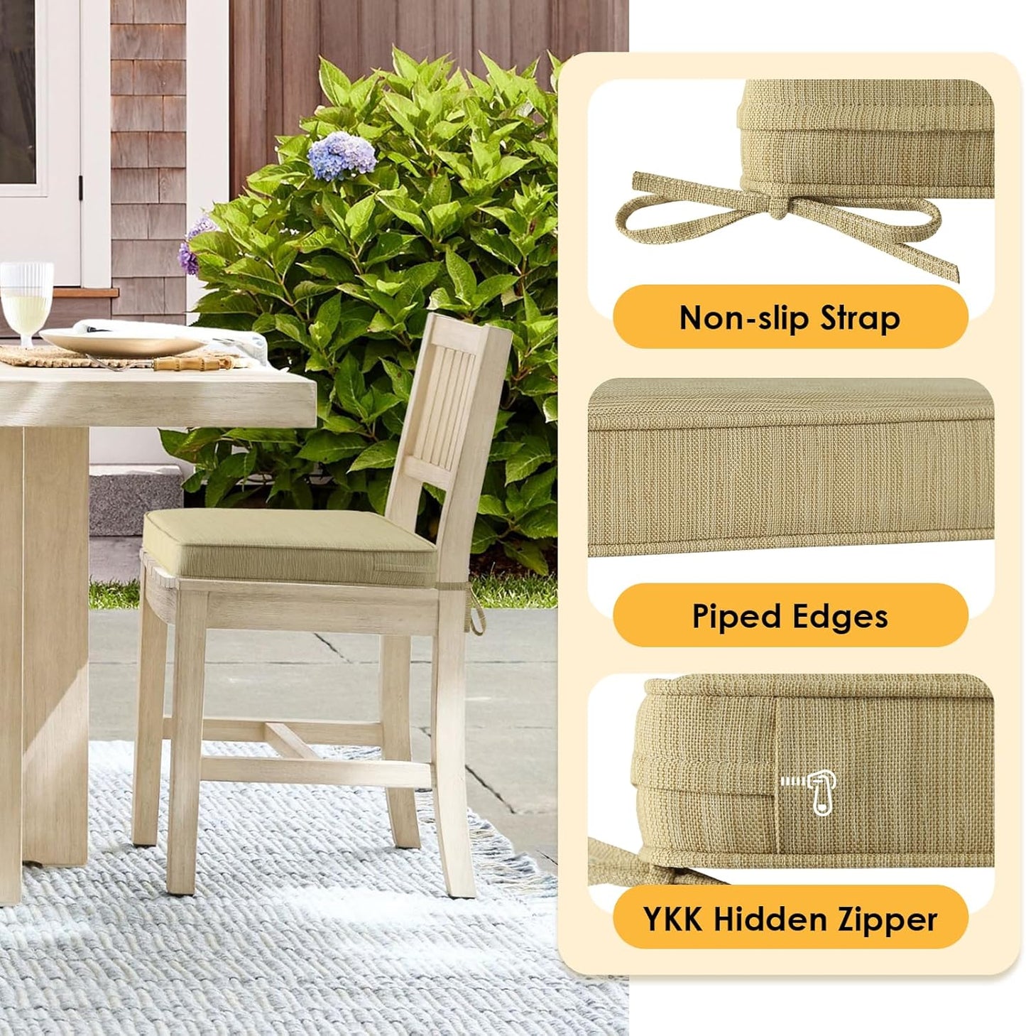 Outdoor Square Corner Seat Cushion, 19"x19"x3", Set of 4, Non Slip Seat Cushion Pads with Removable Cover for Patio Furniture, Garden Yard Lawn, Warm Taupe