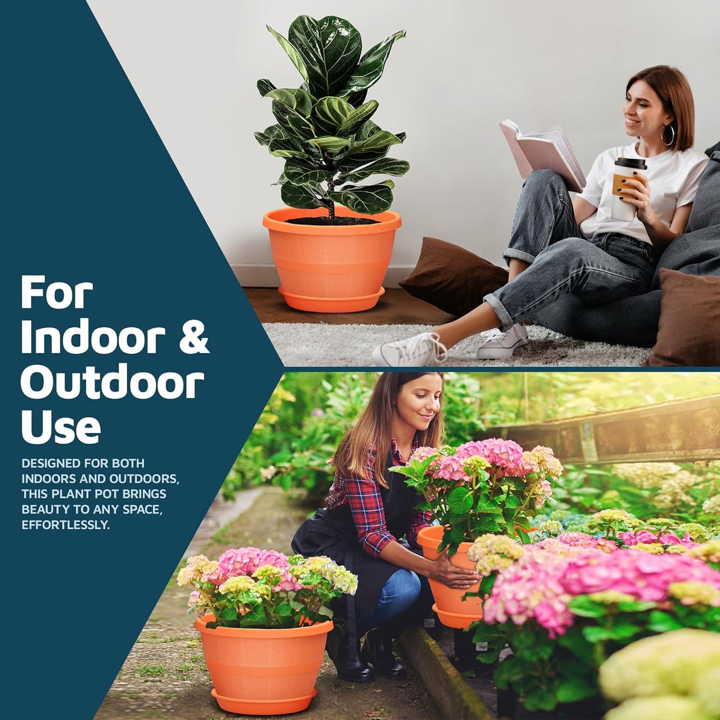 10-Inch Whiskey Barrel Planters Outdoor Pack of 5 - Durable Plastic Plant Pots for Indoor & Outdoor Use with Drainage & Saucer, Lightweight Rustic Barrel Planters for Flowers, Herbs & Small Plants