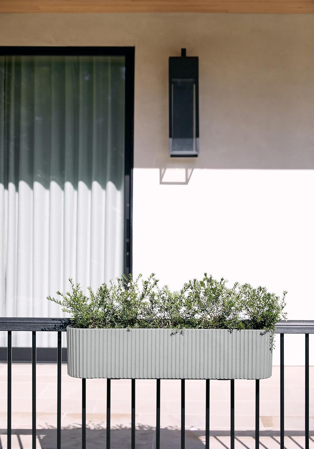 Veradek Demi Series Railing Planter - Hanging Planter Box for Windowsill/Balcony | Plastic-Stone Composite w/Railing Bracket | Modern Décor for Flowers