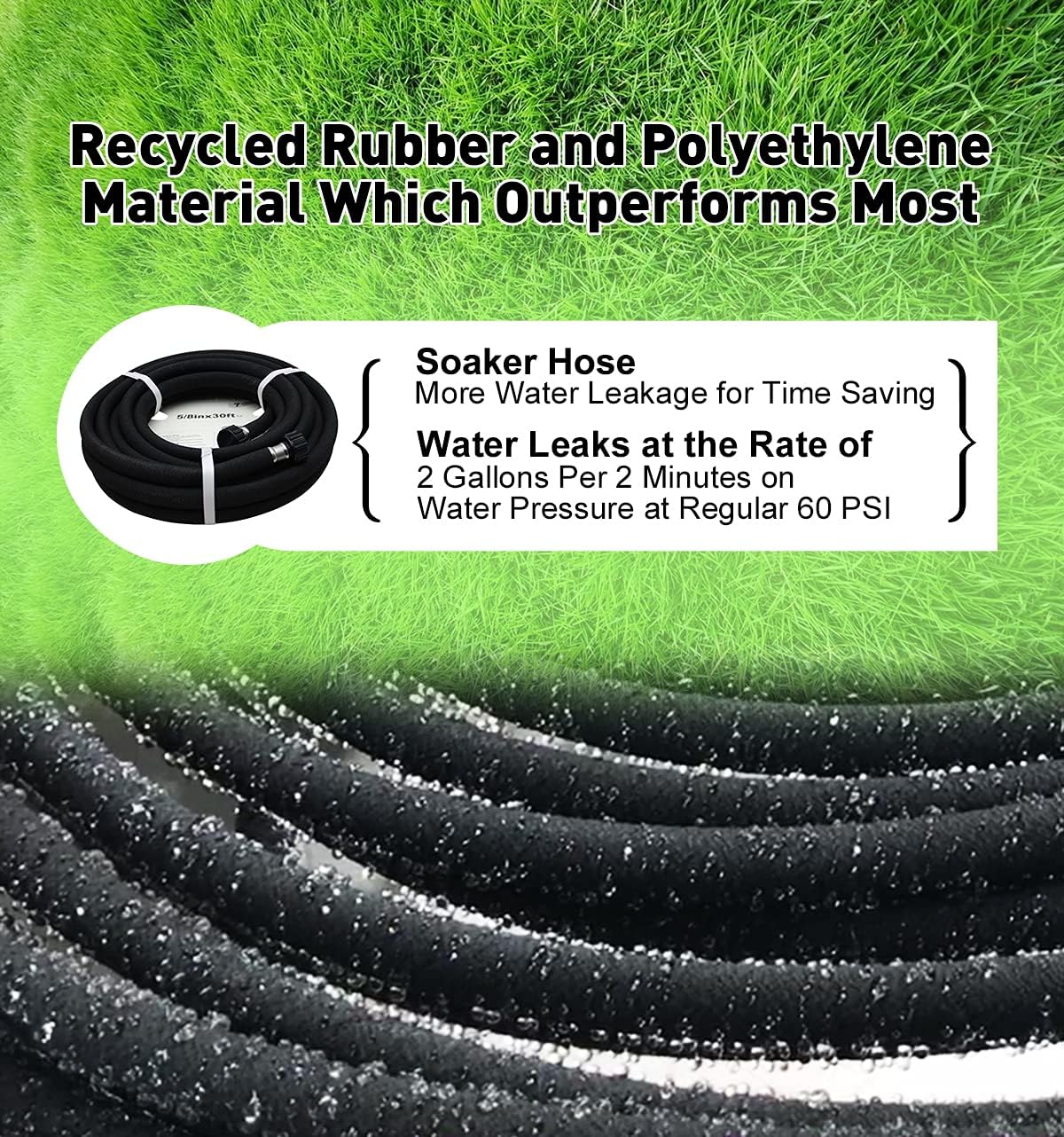 Short Soaker Hose 15ft - Garden Rubber Soaking Drip Hoses 5/8" Saving 70% Water Garden Hose, Drip Irrigation Round Hose for Lawn Yard, flower beds