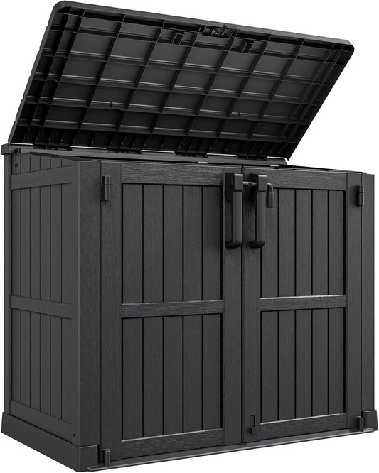 Horizontal Resin Storage Shed 36 Cu Ft with Lockable Doors, Portable Outdoor Storage Cabinet -Easy to Assemble,Sheds & Outdoor Storage, Waterproof Outdoor Storage Box for Backyards,Black