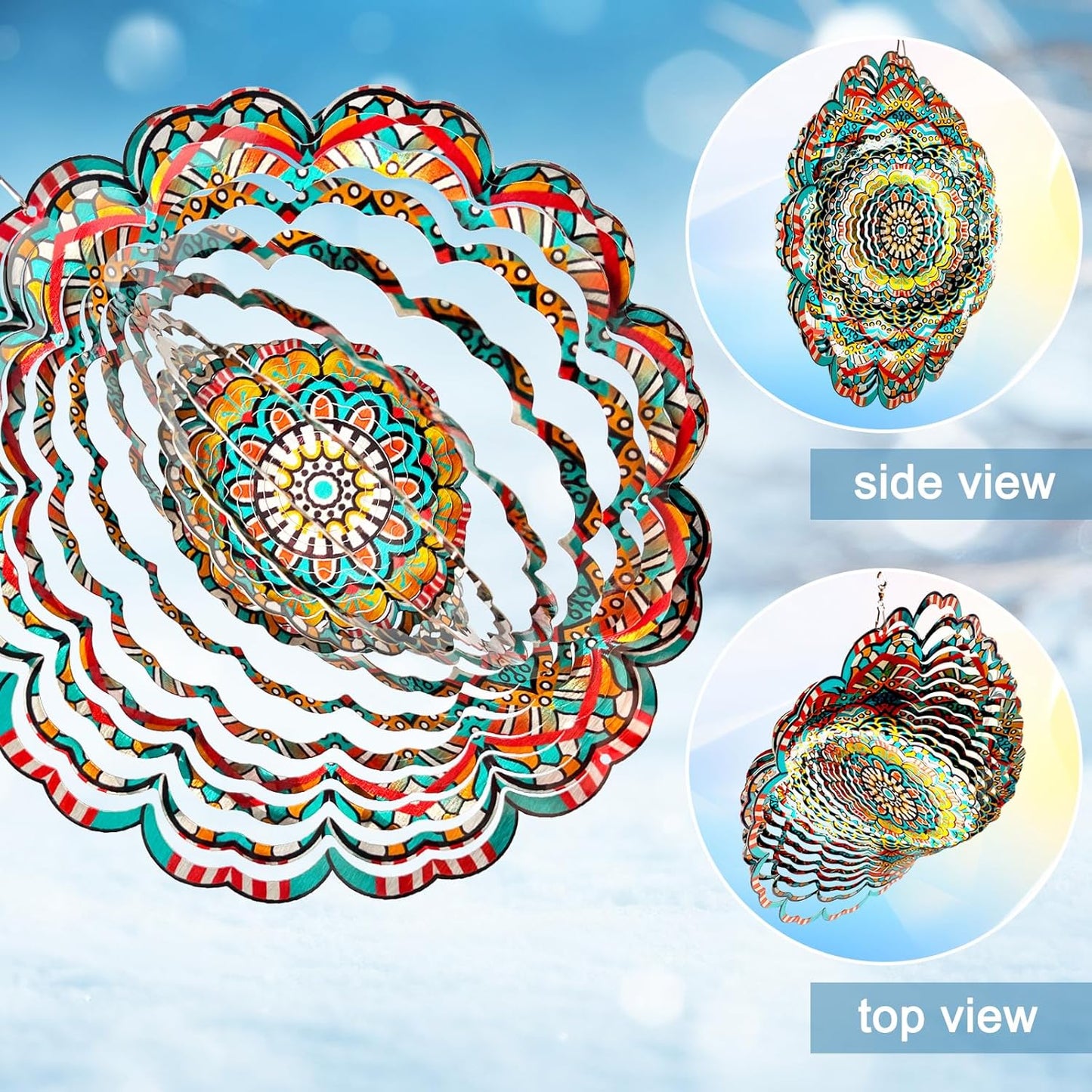 Mandala Wind Spinner - Lucky Star Design | 12-Inch Laser Cut Stainless Steel, Kinetic Hanging Wind Sculpture for Garden, Porch, Patio, Home | Outdoor 3D Metal Windcatcher & Yard Art