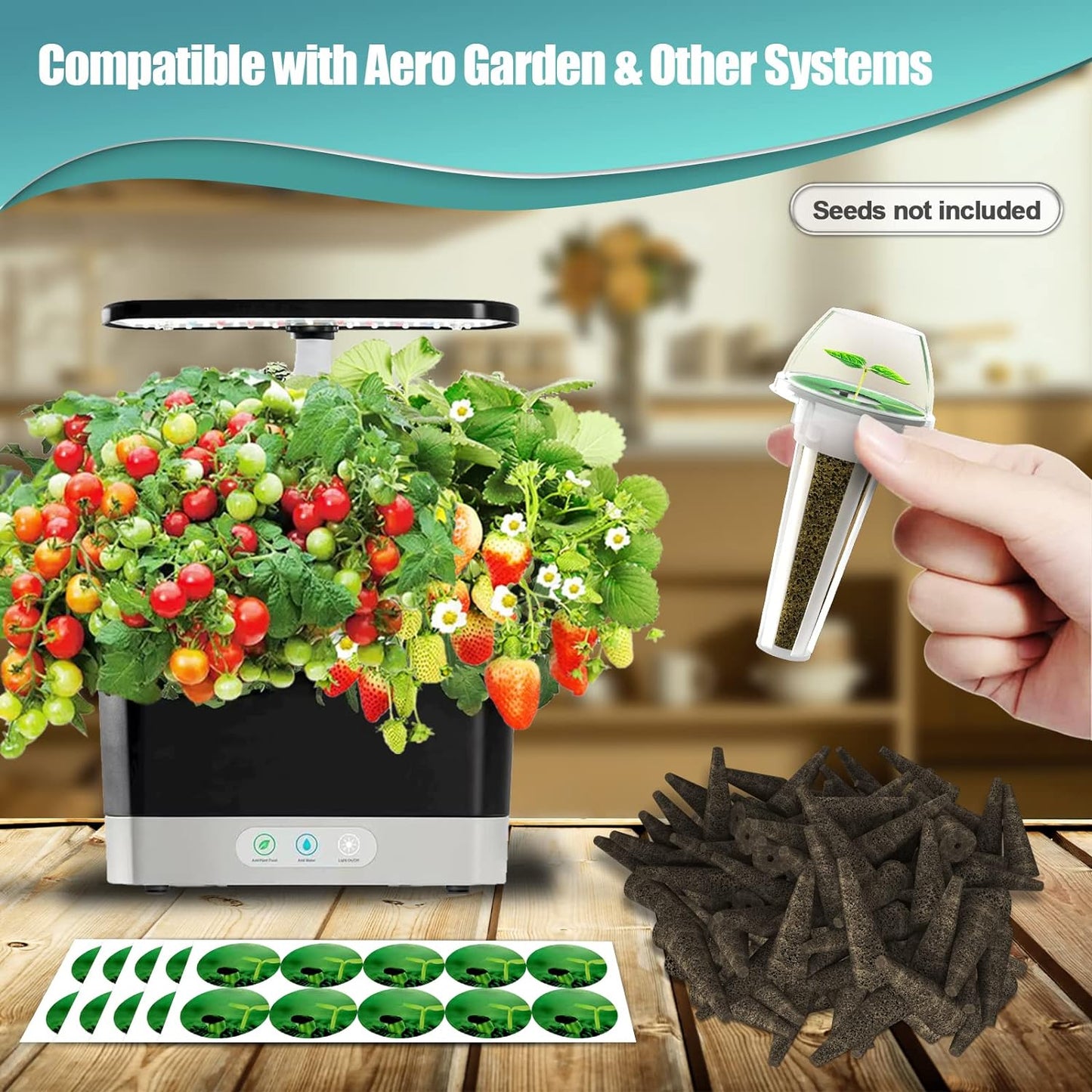 124 pcs Seed Pod Kit for Aerogarden, Grow Anything Kit for Indoor Hydroponics Garden, Hydroponics Supplies with 50 Grow Sponges, 50 Pod Labels, 12 Baskets, 12 Planting Domes