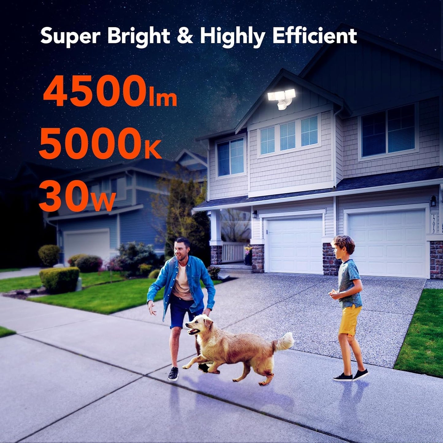 OREiN 4500LM/30W Flood Lights Outdoor, 180°/40FT Motion Sensor Outdoor Lights 3 Modes Dusk to Dawn IP65 Waterproof LED Security Light for 4500SQ.FT Area for Yard Garden, White (Hardwired)