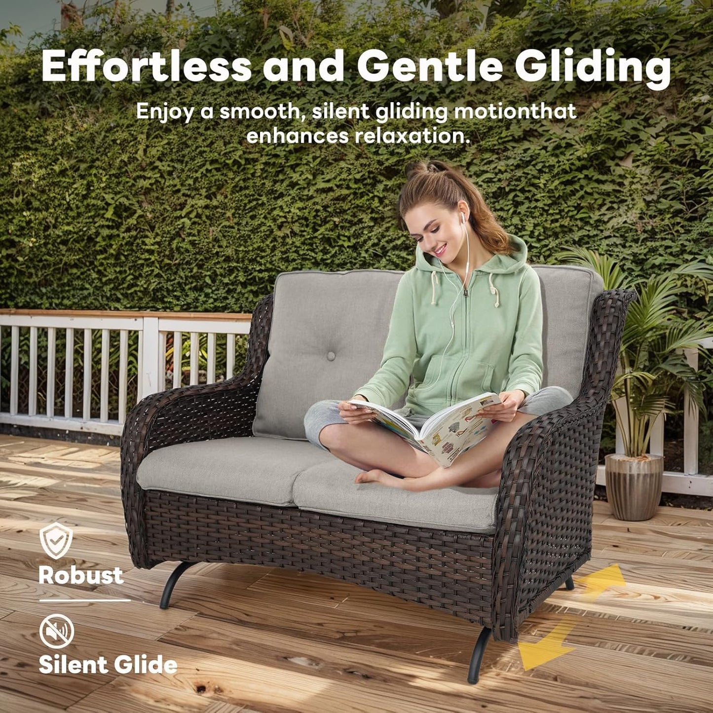 4 Piece Patio Furniture Set with Fire Pit Table - 41inch 50000 BTU Propane Fire Pit Table with High Back Loveseat Glider Chair and 2 Swivel Rocker Chair for Casual Gathering