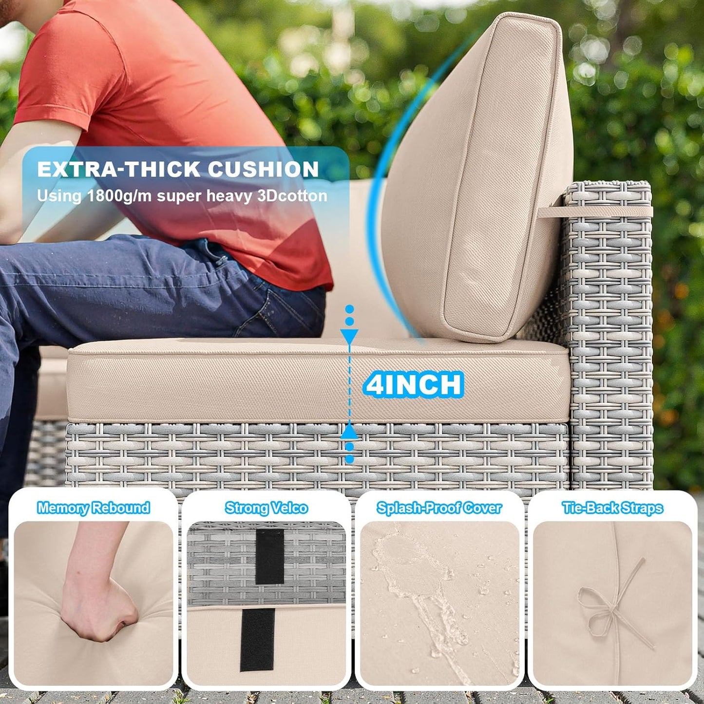 14-Piece Patio Furniture Set, Outdoor Sectional with Thick Cushions, Modular Patio Sofa, Dual-Strand Wicker Rattan, Rust-Resistant Frame, Backyard Furniture for Garden, Deck, Khaki