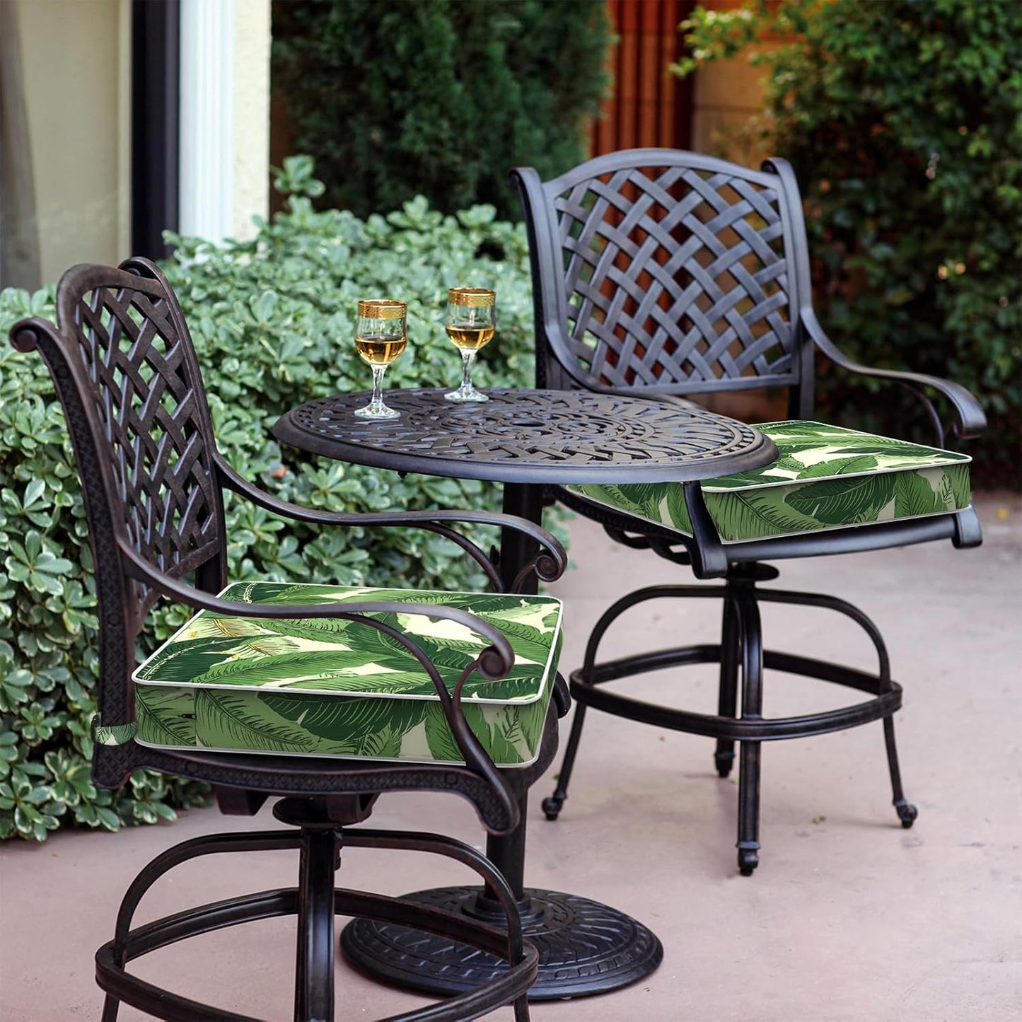 LVTXIII Patio Chair Cushions 19"x19"x3", Water-Repellent Outdoor Seat Cushions for Patio Furniture, Square Chair Pads with Ties for Home Garden Decoration, Set of 2, Swaying Palms Green