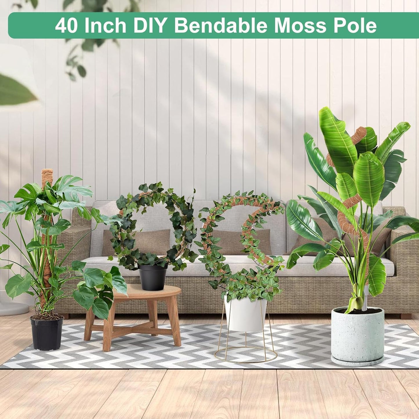 2 Pack Moss Pole, 40 Inch Monstera Plant Support, Moss Poles for Climbing Plants Indoor DIY, Coco Coir Plant Pole Moss Plant Stick Support Stake Kit for Potted Plants, Pothos, Philodendron