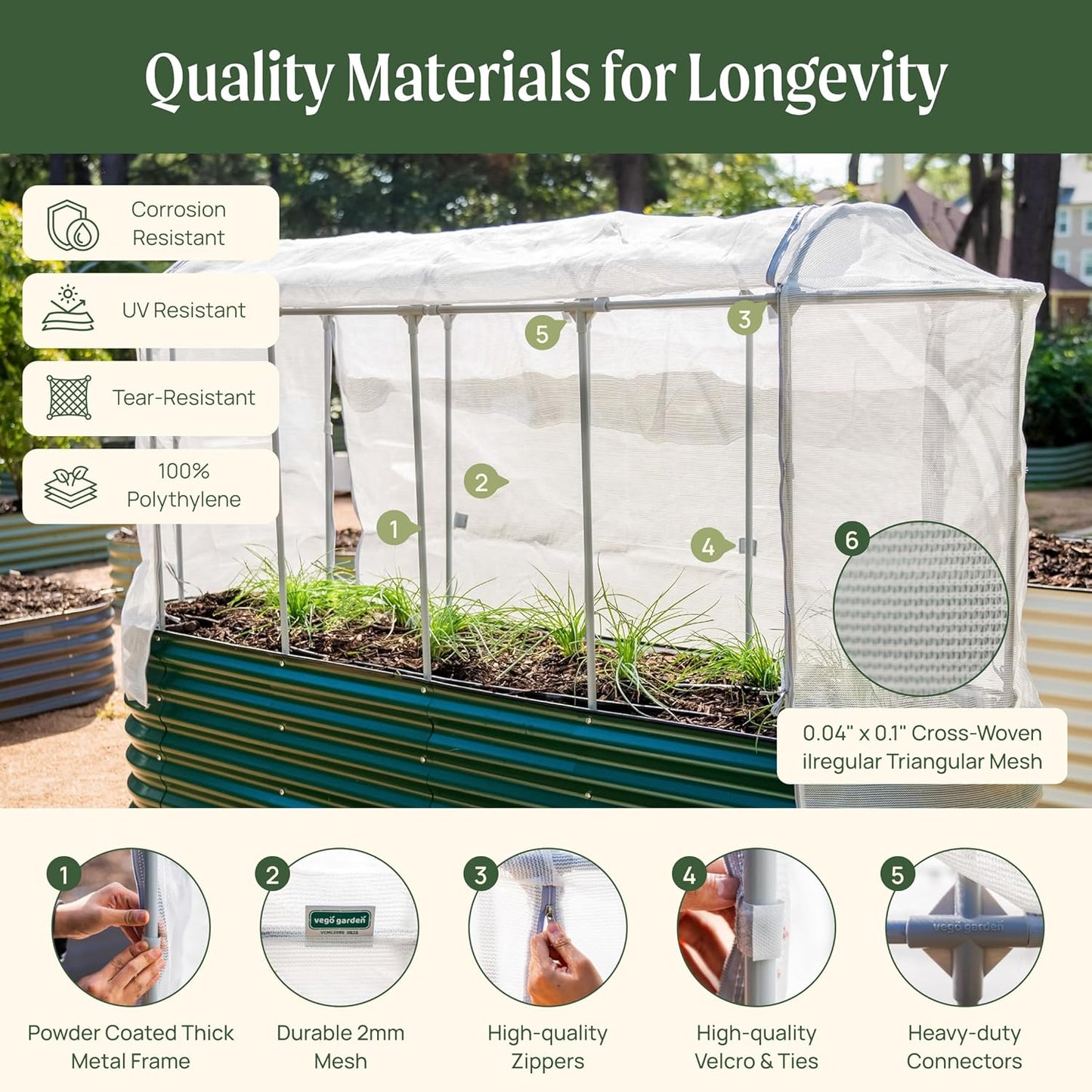 Vego garden Cover System for 2.0' x 4.0' Elevated Rolling Garden Bed-S Series