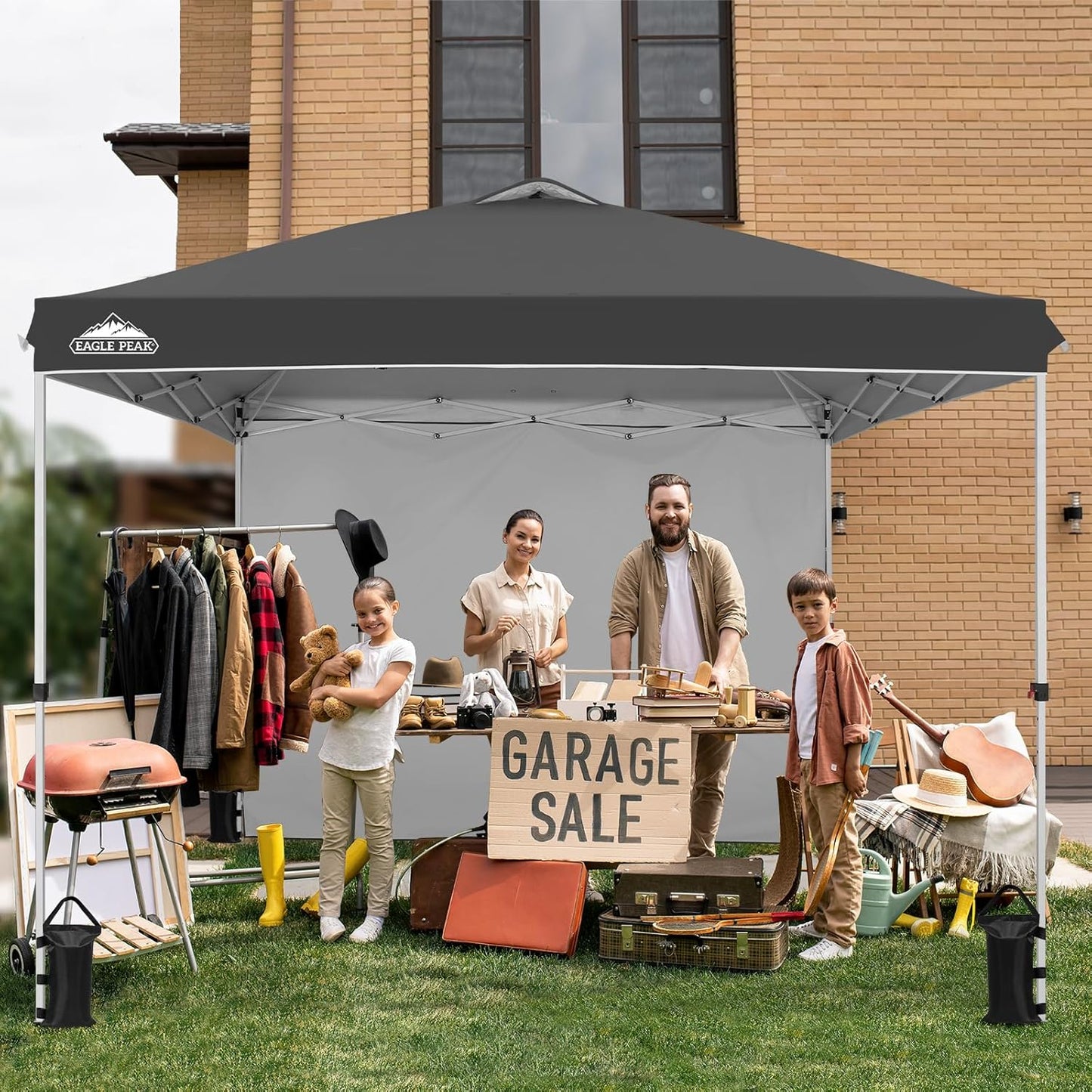 EAGLE PEAK Pop Up Canopy Tent with 1 Sidewall, Easy Setup Event Tent, Outdoor Sun Shade, Wheeled Carry Bag, Stakes and Guy Ropes, Instant Canopy 10x10, Gray