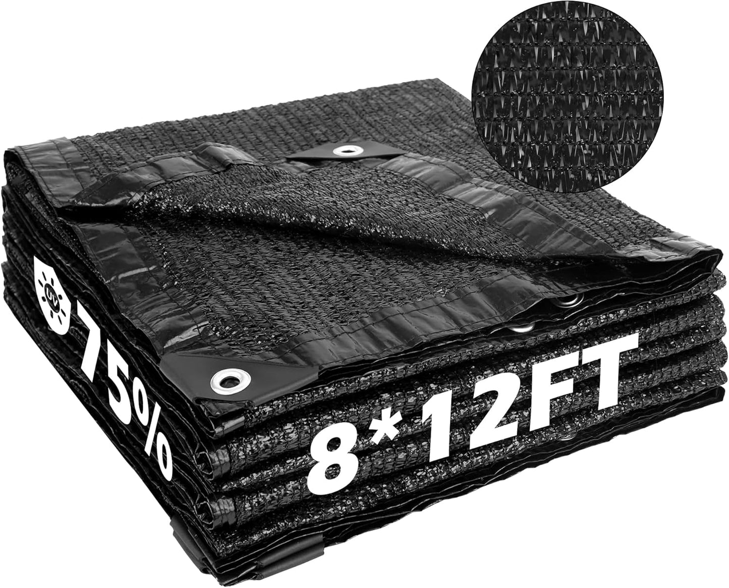 Garden expert 75% Black Shade Cloth 8x12FT Taped Edge with Grommets Sun Net Mesh for Garden Patio Backyard UV-Resistant