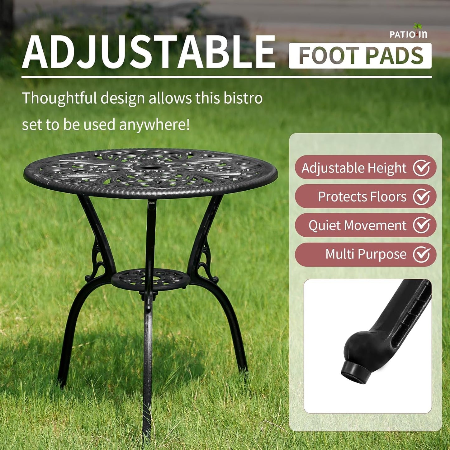 3 Piece Patio Bistro Set, Cast Aluminum Bistro Table and Chairs Set of 2 with 1.97" Umbrella Hole, All Weather Bistro Table Set Outdoor Patio Furniture for Garden, Backyard, Pool