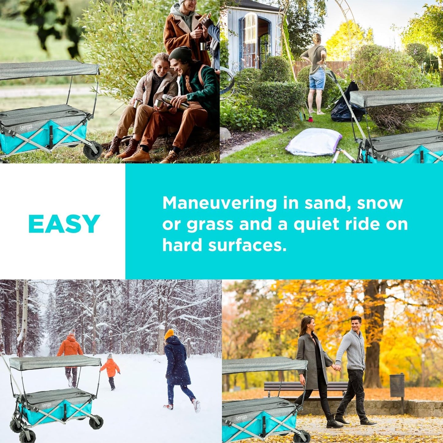 Creative Outdoor All-Terrain Deluxe Wagon | 360 Swivel All Terrain Wheels | Great for Beach, Park, Garden & Tailgate | Multiple Color Options