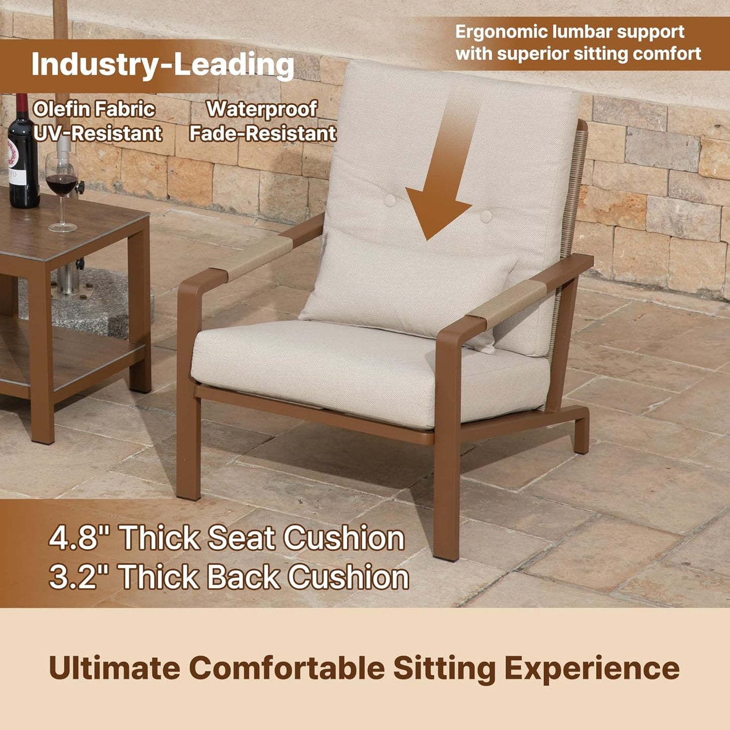 Aluminum 3-Piece Sofa Set with Coffee Table, Waterproof Fabric Cushions, Easy Assembly, High-Density Foam, Comfortable Outdoor Patio Furniture Set with Cushions (Beige)