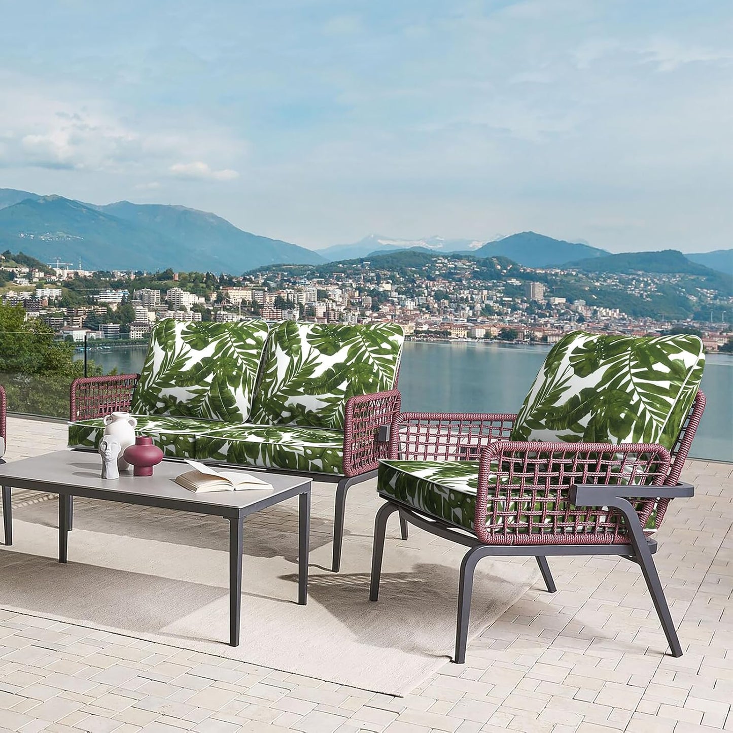 LVTXIII Outdoor/Indoor Deep Seat Cushion Patio Seat and Back Cushion Set All-Weather Replacement Chair Cushion for Chairs Sofa and Coach, 24"x24"x4", Palms Green