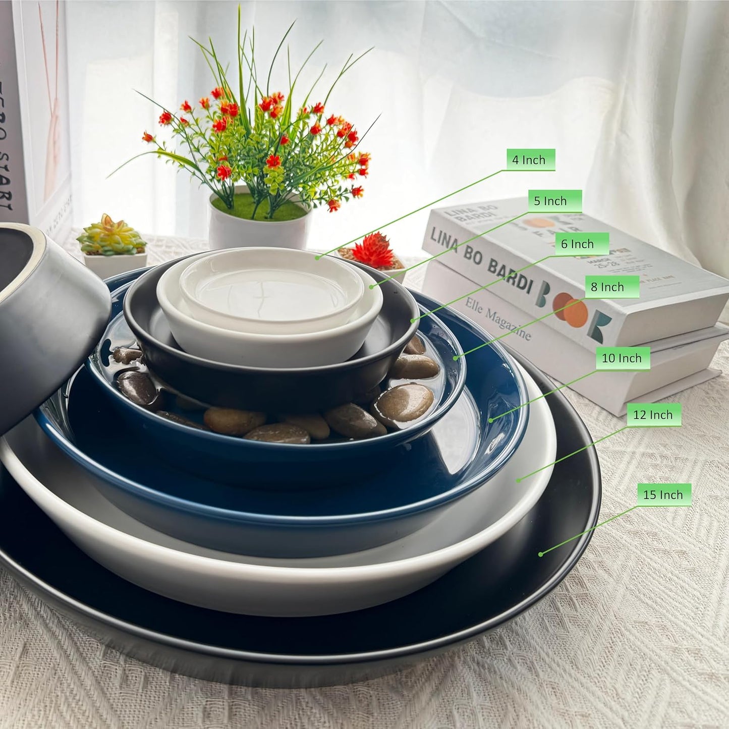 14 Inch Plant Saucer Tray 4 5 6 8 10 12 14 15 Inch Ceramic Plant Saucers for Indoors Outdoor, Drainage Drip Water Trays for Planter Pots Flower, Glazed Pot Saucers Trays (15 Inch)