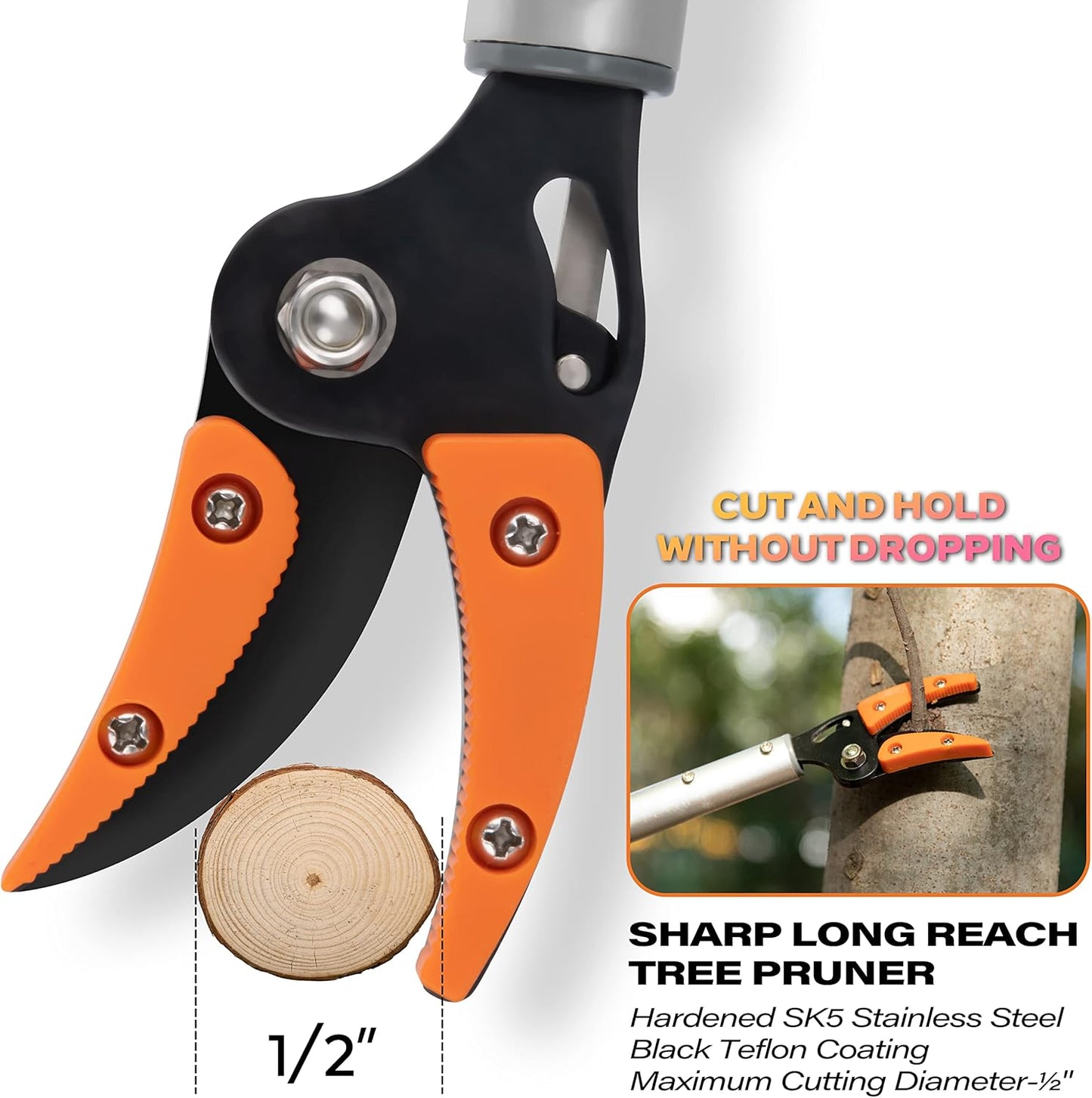KSEIBI 143010 Long Reach 3.5 ft (1.0m) Cut & Hold Bypass Pruner - Lightweight Aluminum, Rust-Resistant, Ergonomic Grip, 1/4" Max Cut - Ideal for Precision Gardening & Pruning