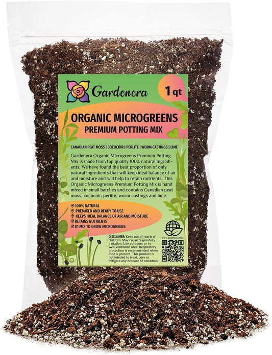 Organic Microgreens Potting Mix: Hand-Mixed with Care Using Top-Grade Canadian Peat Moss, Cococoir, Perlite, Warm Castings, and Lime - 1 Quart
