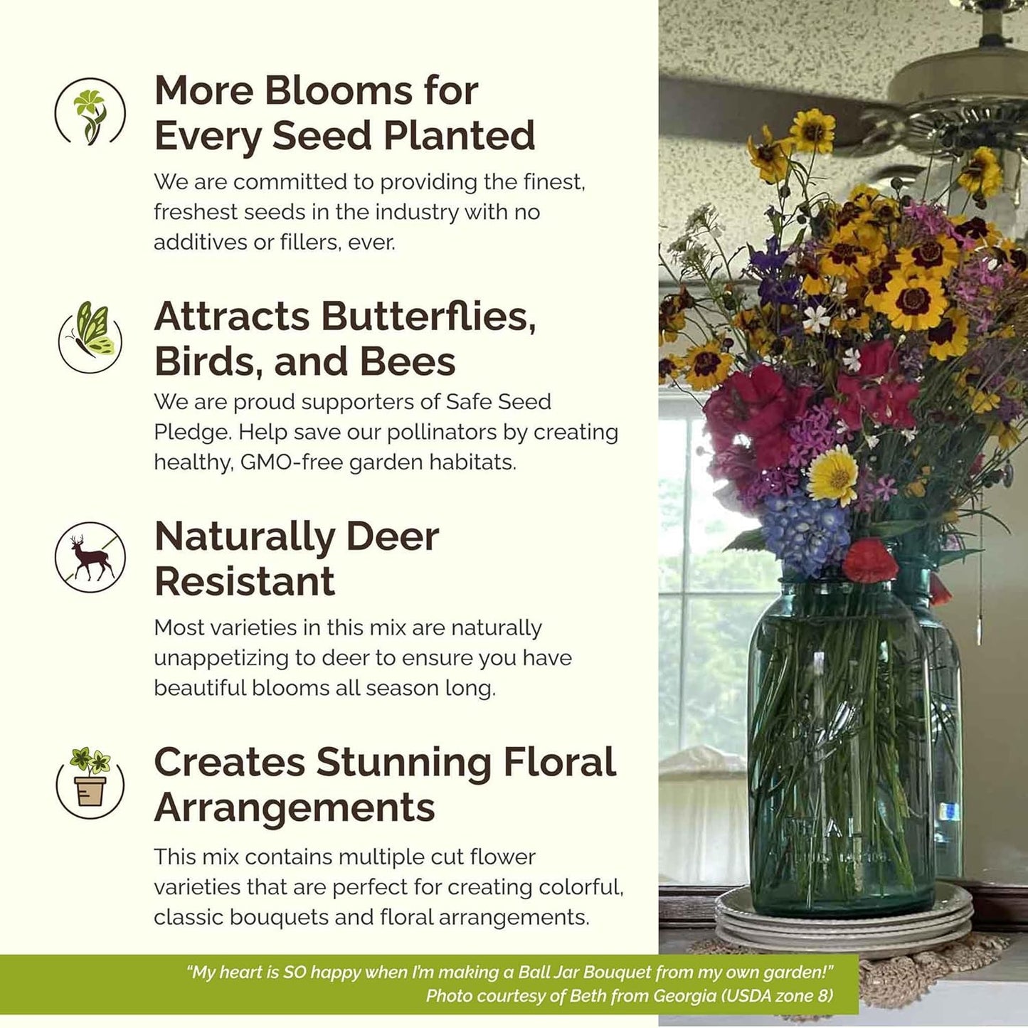 Eden Brothers Burst of Bloom Wildflower Mixed Seeds for Planting, 50 lb, 24,000,000+ Seeds with Cosmos, Black Eyed Susan | Attracts Pollinators, Plant in Spring or Fall, Zones 3, 4, 5, 6, 7, 8, 9, 10