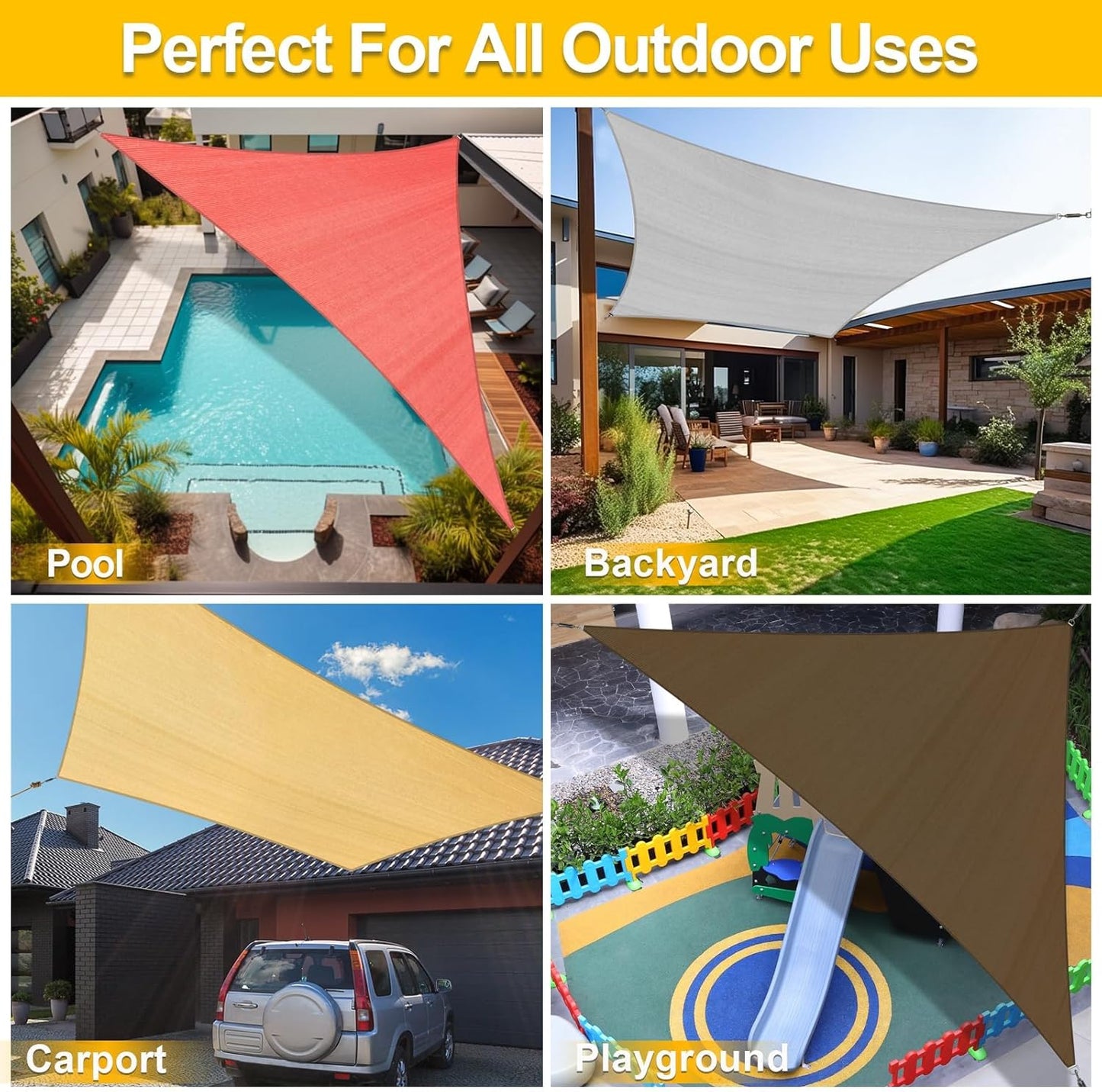 KANAGAWA Sun Shade Sail Curved 24'X24' Sand Rectangle Outdoor Shade Cover UV Blovk Canopy for Patio Garden Backyard Heavy Duty Permeable 185GSM (We Make Custom Size)