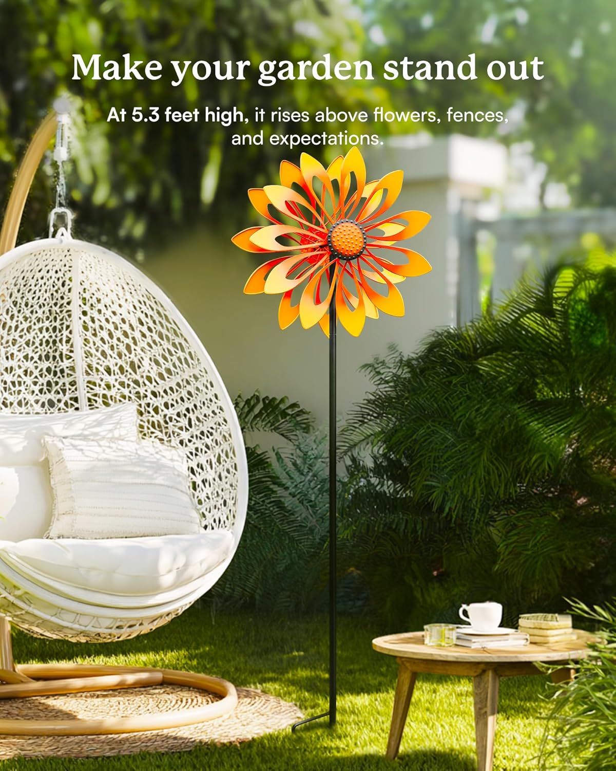 Sunflower Garden Wind Spinners - Kinetic Outdoor Metal Windmill Spinner, Lawn Patio Yard Decor, Birthday & Housewarming Gifts for Family and Friends (70 Inch Hieght)