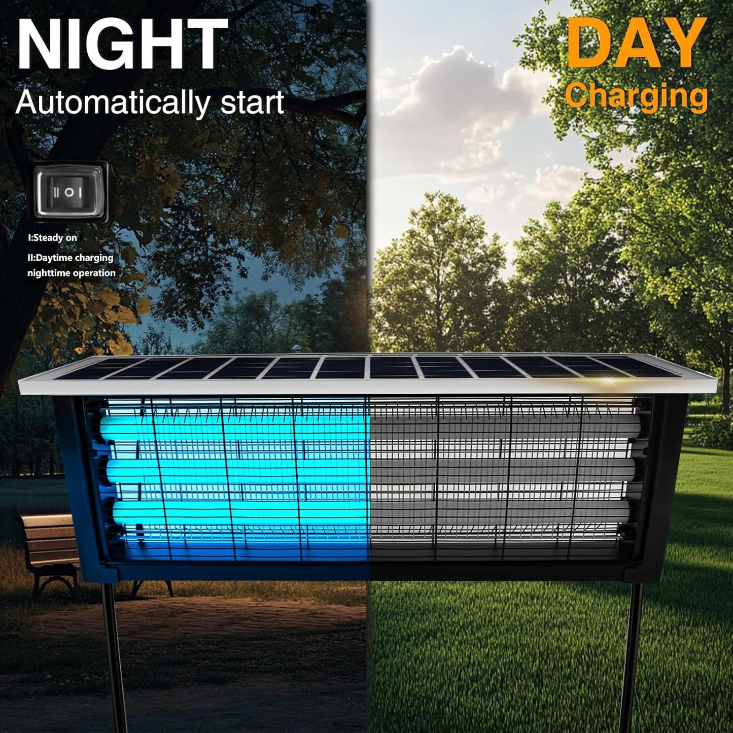 Large Solar Bug Zapper with High Powered for 3500 sq.ft, Portable Outdoor Mosquito Zapper, Rechargeable Electric Fly Zapper for Patio Garden Backyard RV Camping Pond Pest Control