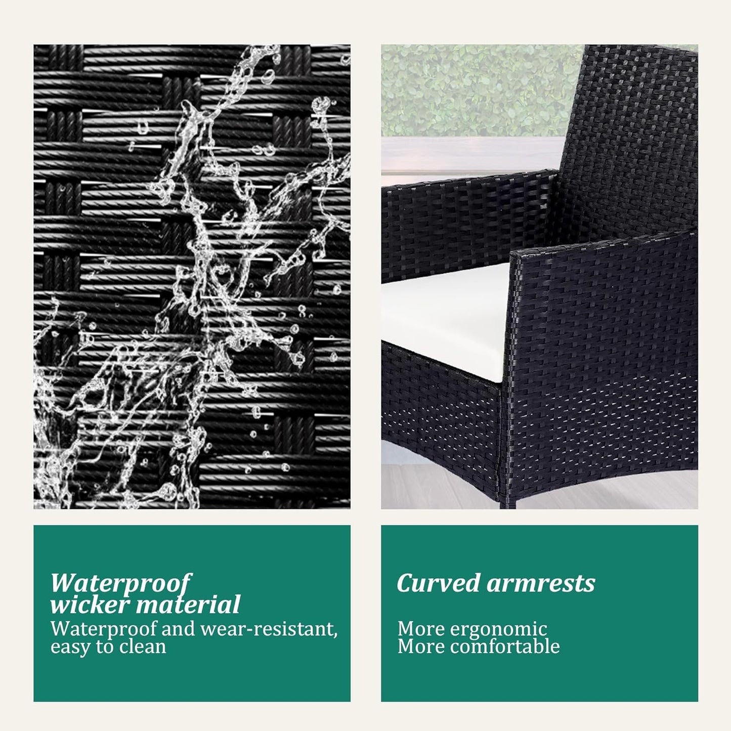 4 Piece Patio Furniture Set - Outdoor Conversation Sets with Coffee Table, Rattan Chair Set for Garden/Poolside, Coffee/Navy Blue