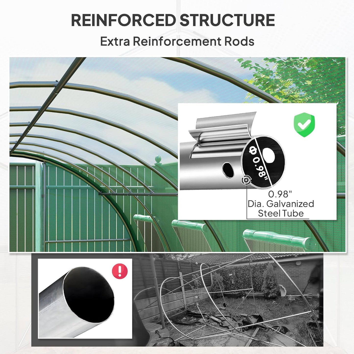 Outsunny 20' x 10' x 6.6' Walk-in Tunnel Greenhouse with Upgraded Structure, Outdoor Green House with 2 Hinged Doors, 8 Mesh Windows, Gardening Plant Warm House Tent, Green