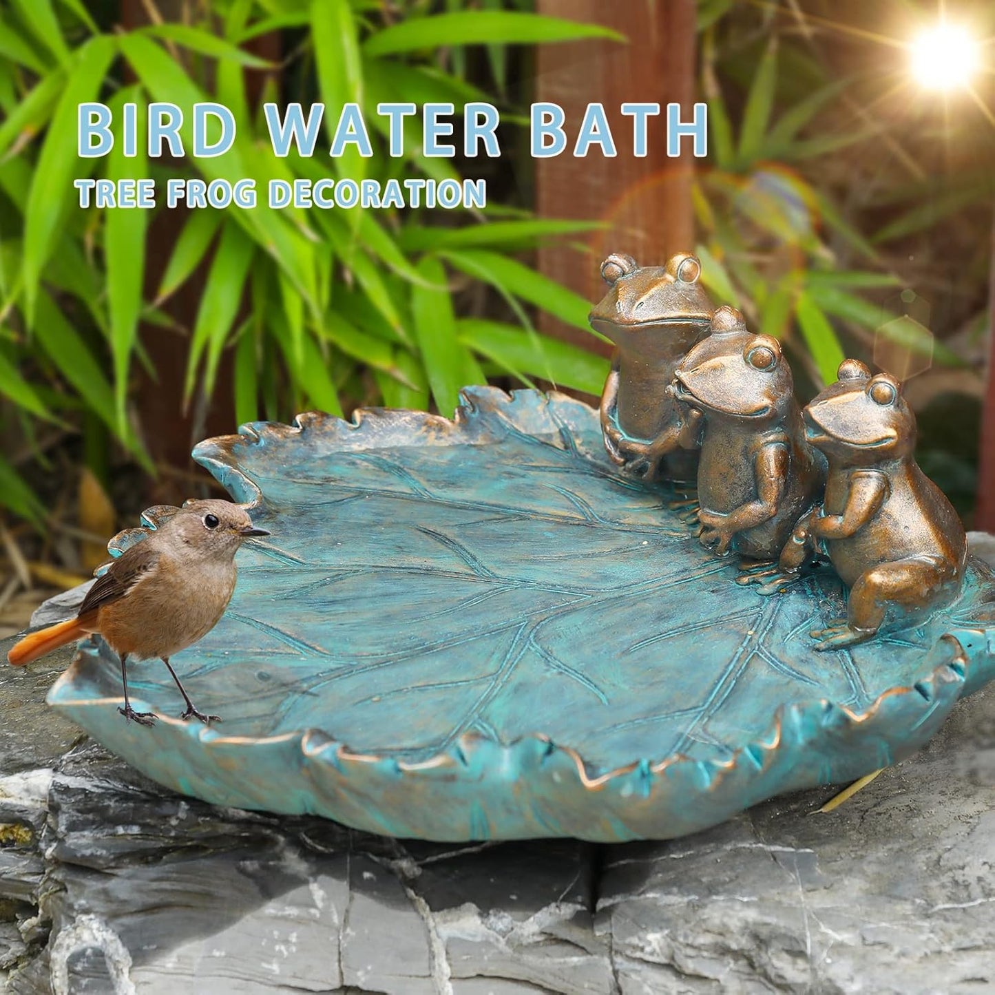 MUMTOP Bird Baths for Outdoors, Antique Outdoor Garden Bird Bath Resin Birdbath Bowl with Vintage Frogs Ornament for Outside Yard Table Decor