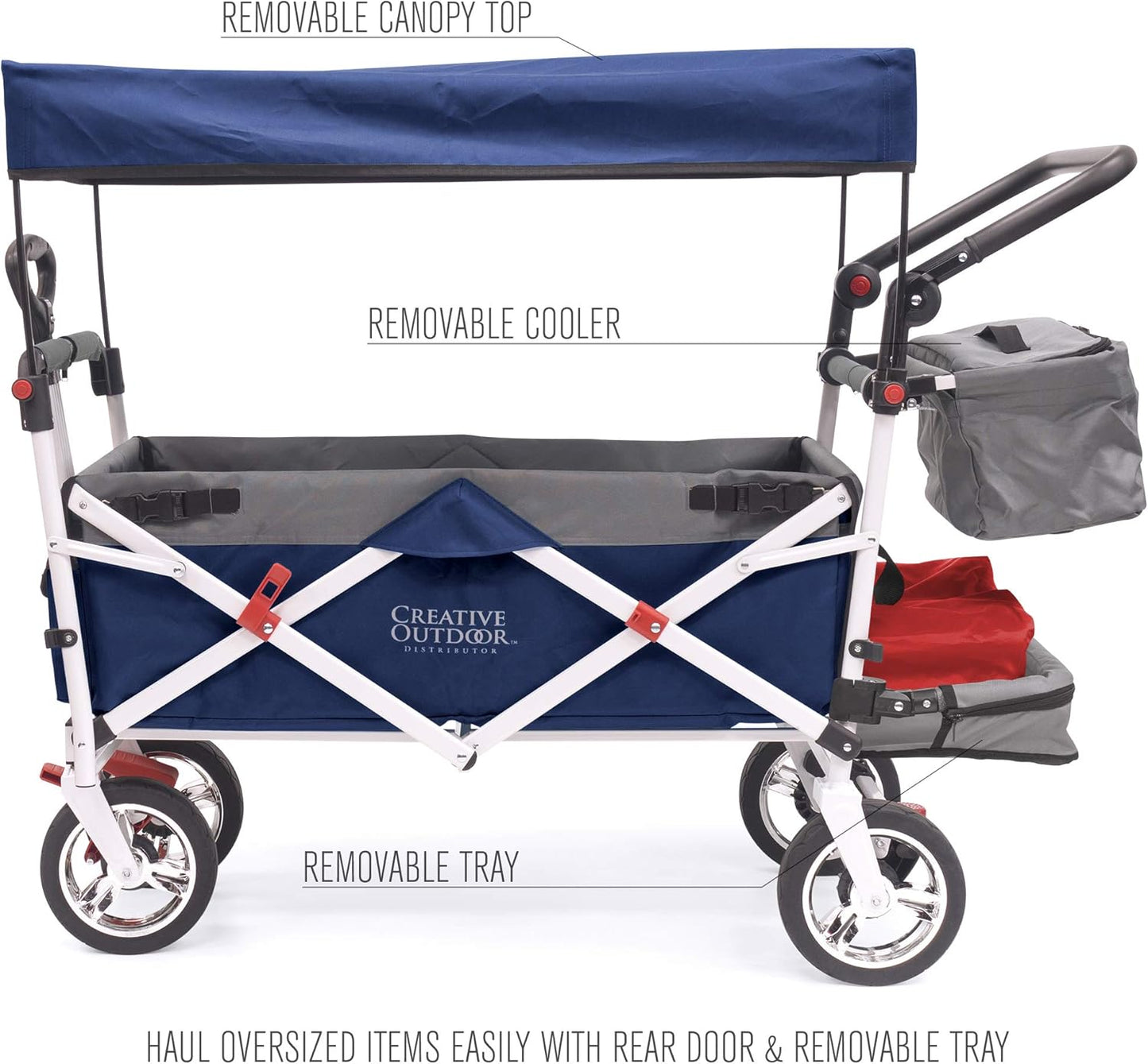 Creative Outdoor Push Pull Stroller Wagon for Kids,150lbs Weight Capacity, Collapsible Folding Cart with Canopy, Silver Series Plus, Beach, Park, Garden & Tailgate (Navy Blue)
