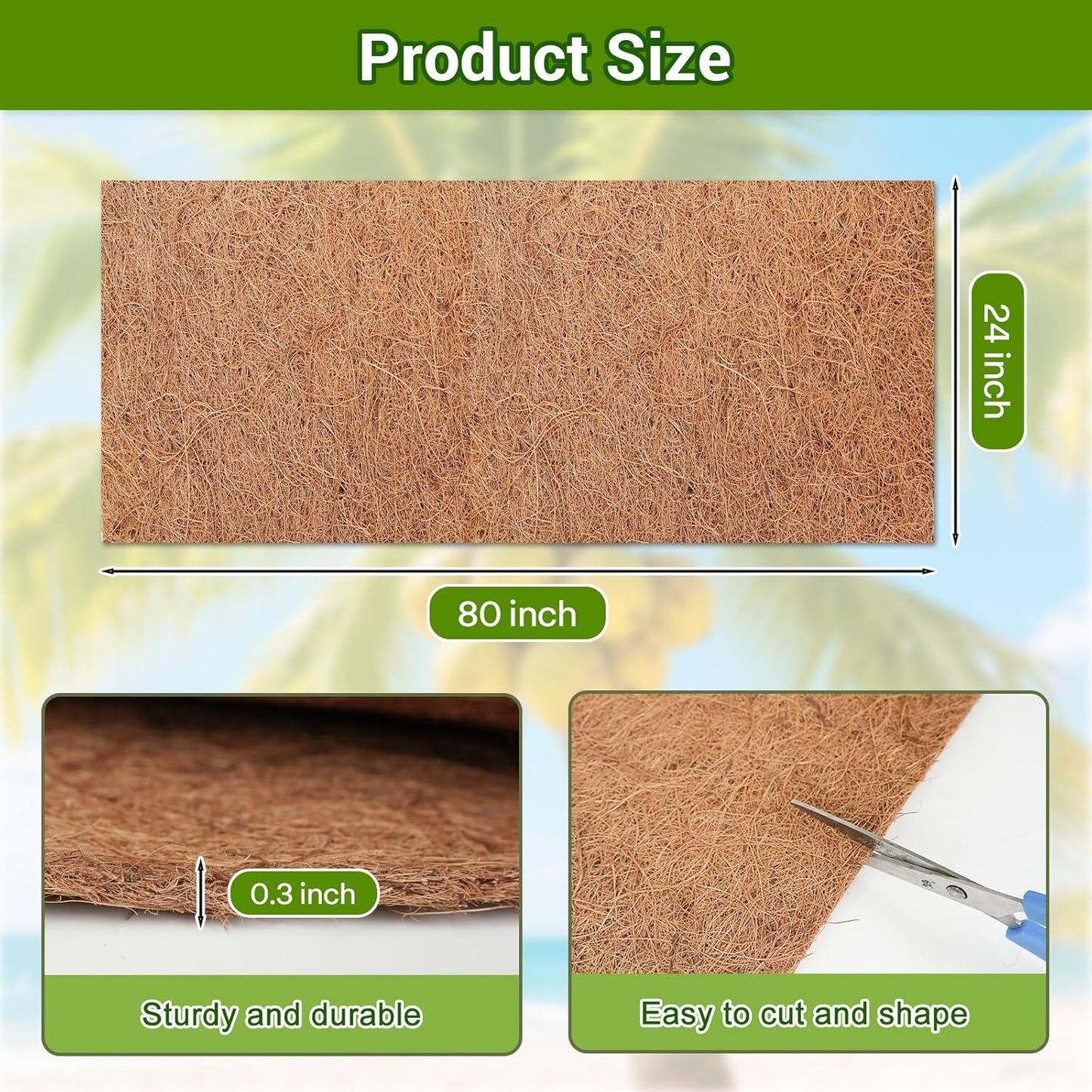 Coconut Liners for Planters 24x80 Inch, Natural Coco Liners for Planter Flower Basket, Thick Coco Fiber Mat for Garden Decoration, Hanging Basket, Animal pet pad