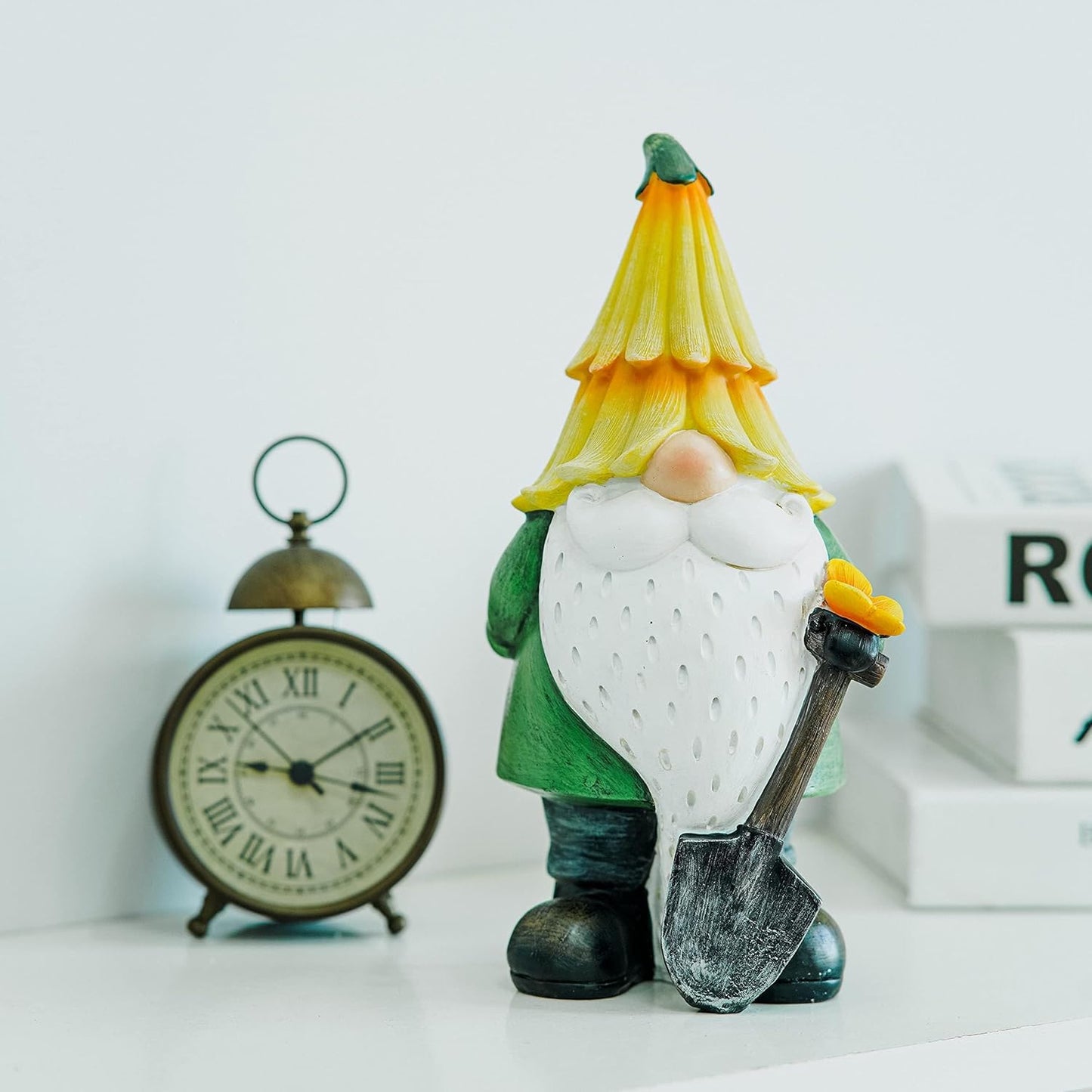 Topadorn Garden Gnome Outdoor Gnome Statue Resin Sculpture Outdoor Figurine with Yellow Hat for Garden Decoration, 11 Inch