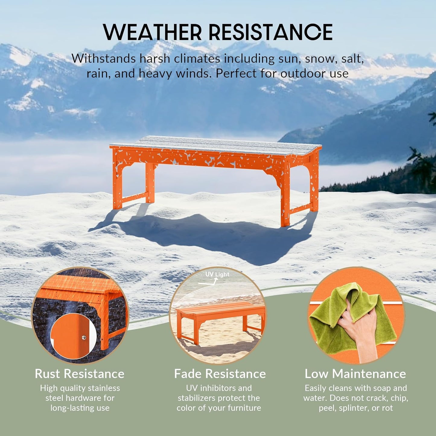 WestinTrends Malibu Outdoor Bench, All Weather Resistant Poly Lumber Backless Patio Garden Bench, Adirondack Curved Bench Seat for Comfort, Orange