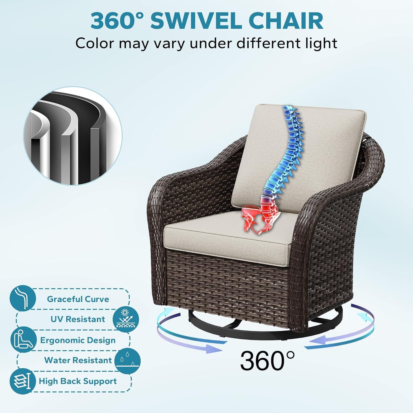 Outdoor Wicker 360 Degree Swivel Glider Rocker Chairs Set of 2 with Cat House Side Table, Patio Conversation Furniture Set with Washable Cushions for Garden, Poolside (Beige)