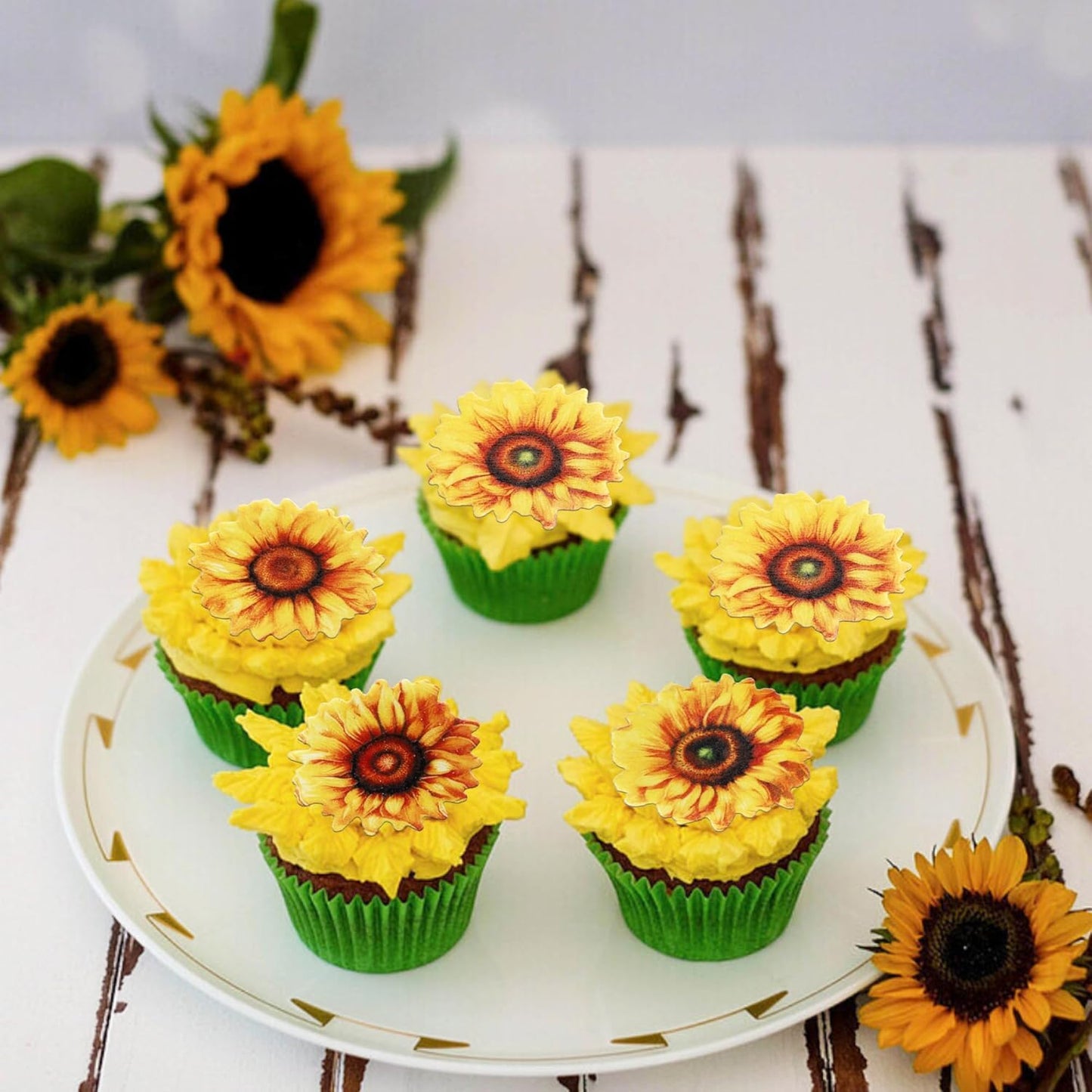 60 PCS Edible Sunflower Cupcake Toppers Edible Flowers Cake Decorations Edible Paper Sunflower Party Decorations for Baby Shower Sunflower Birthday Party Cake Toppers Food Decorations Supplies