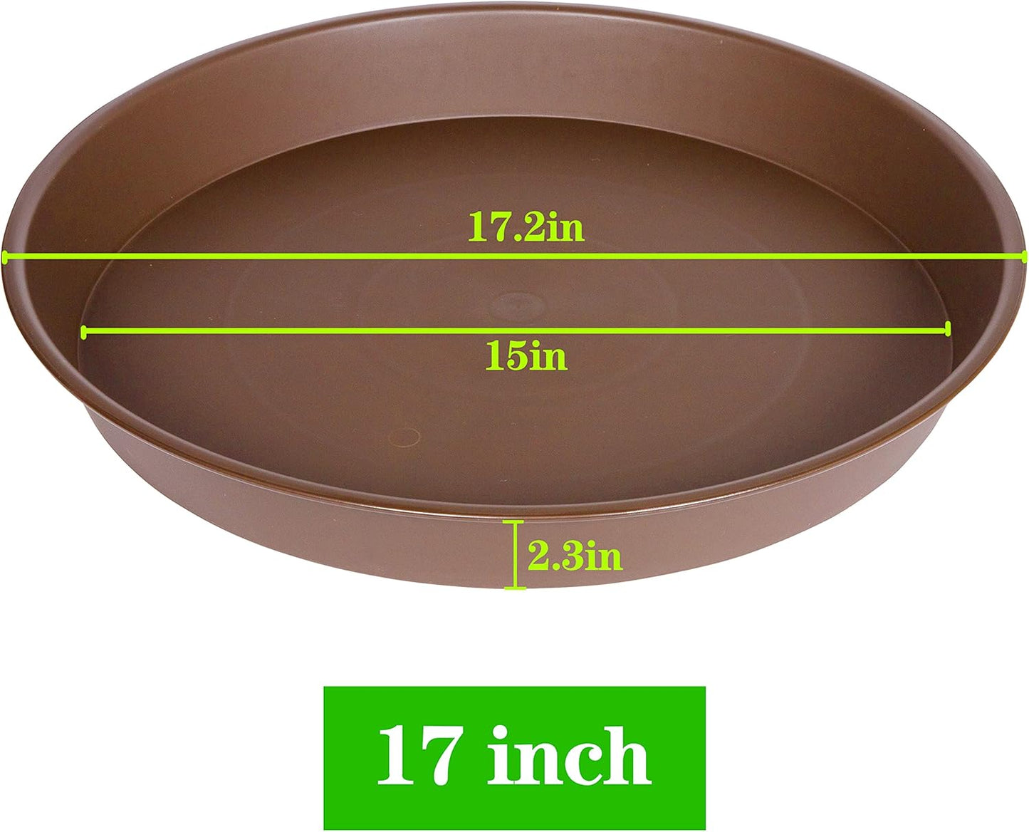 2 Pack of 16 17 inch Plant Saucer (15 inch Base), 2.3" Depth, Plant Trays for Pots, Plastic Plant Saucers for Indoors, Bird Bath Bowls, Flower Pot Drip Trays for Planter (17", Chocolate)