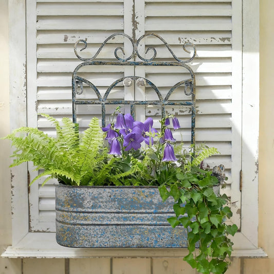 Rustic Metal Wall Planter Country Garden Wall Hanging Mount Vase Pocket Outdoor Vintage Hanging Pot Farmhouse Wall Decor for Plants Flowers (Blue)
