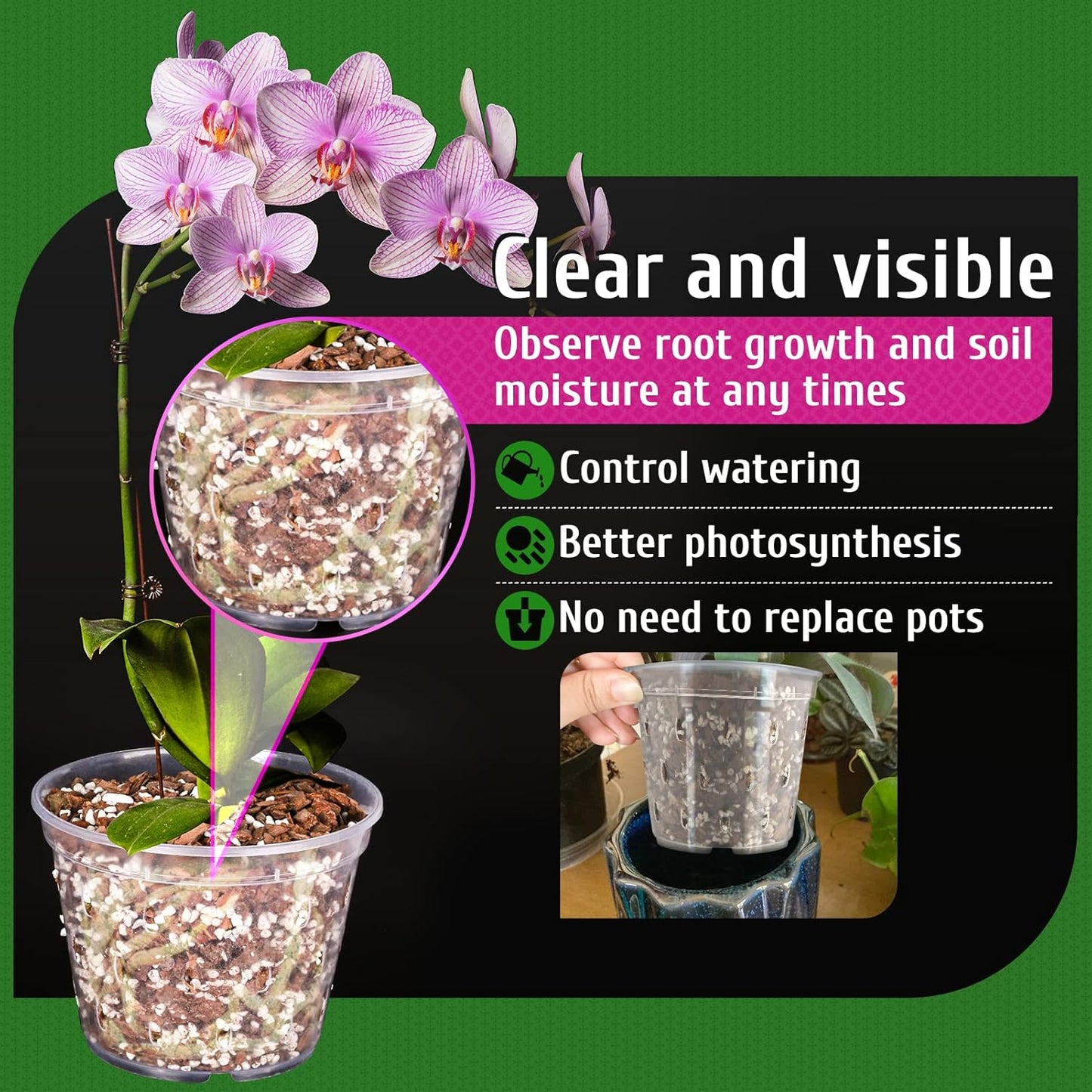 REMIAWY Orchid Pot, 8 Pack Orchid Pots with Holes and Saucers, 5.5 Inch Clear Plastic Flower Planters for Repotting Indoor Outdoor, Breathable Slotted Nursery Planter