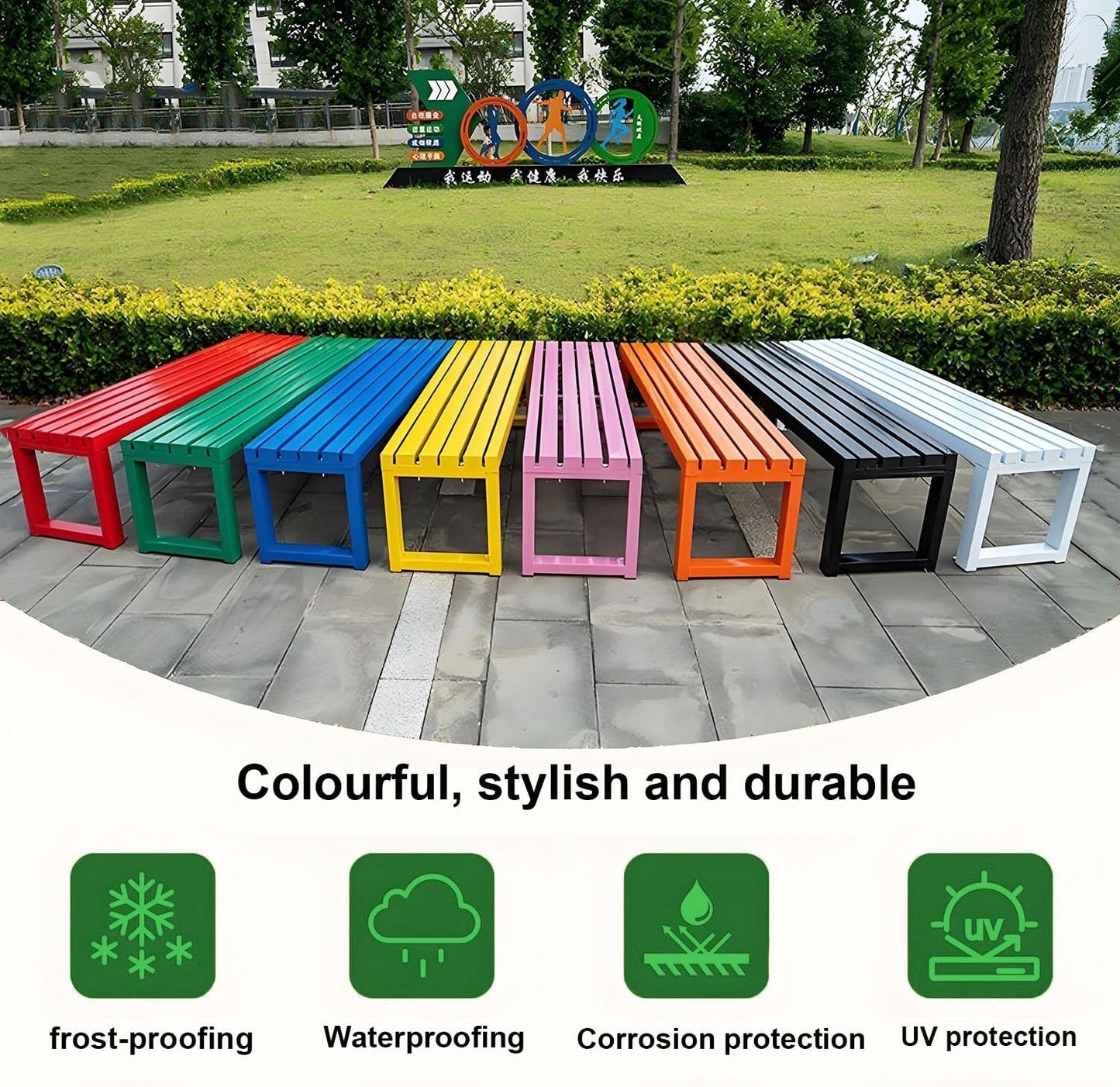 Weatherproof Metal Dining Bench, Outdoor Bench Backless Patio Bench 2-Person Farmhouse Bench Garden Bench for Kitchen, Living Room, Entryway(Orange,59in)